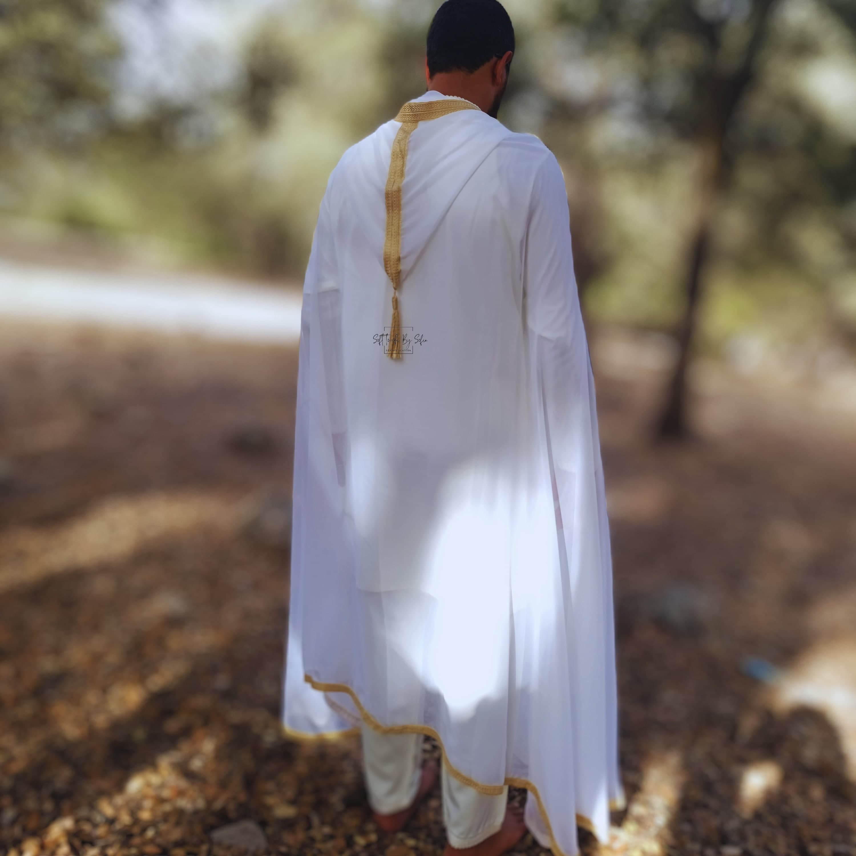 White and Gold Hooded cloak ,selham ,Moroccan burnous