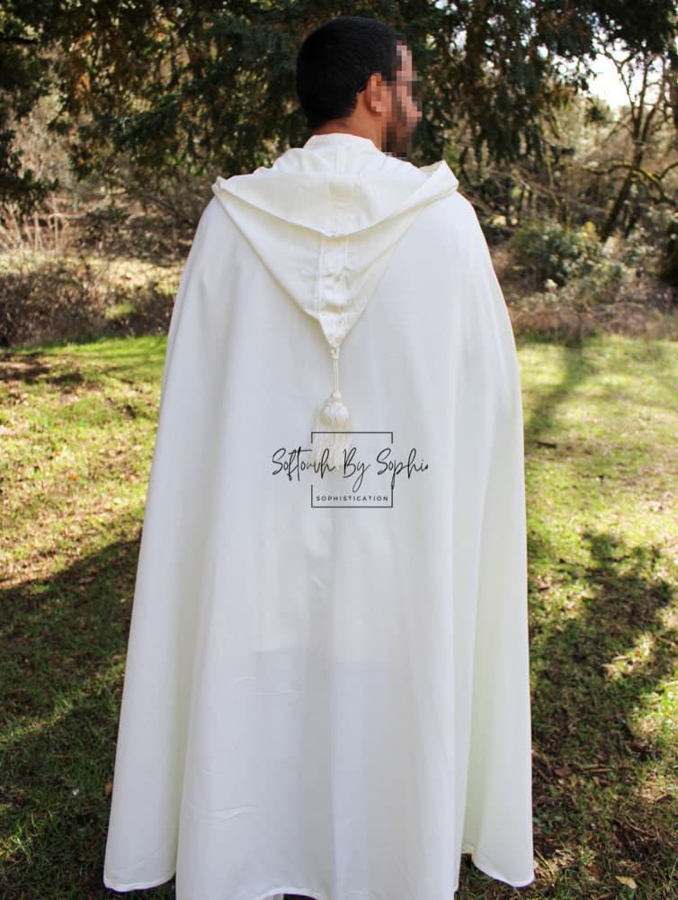 White Linen Hooded cloak , selham,burnous - image 3