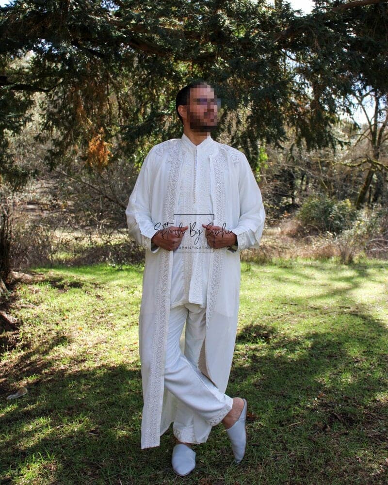 white jabador ,  mens wedding kaftan , nikkah outfit