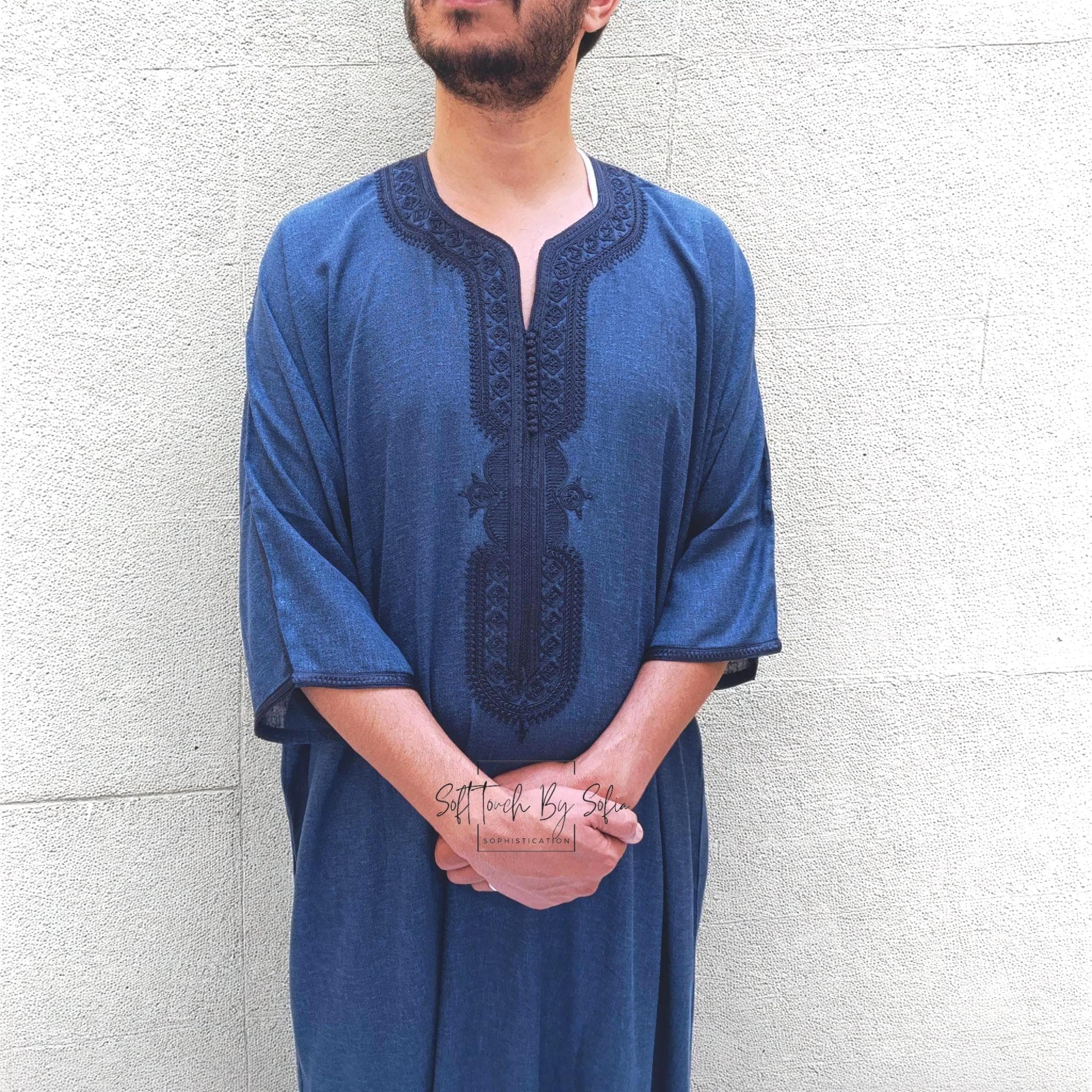 Moroccan Gandoura for Men - Linen Thobe, Traditional Islamic Clothing, Kaftan Djellaba Homme, Kandora Robe