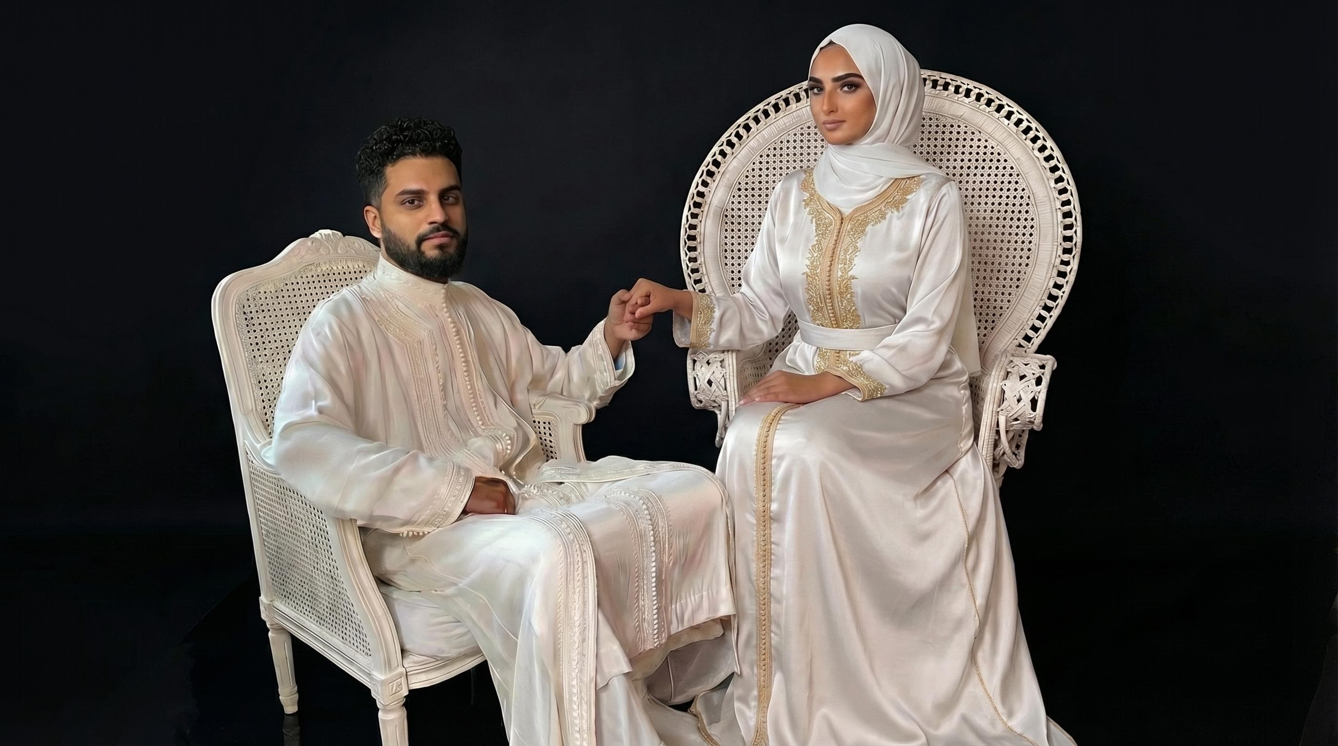 Long White Jabador: Moroccan Wedding Kaftan for Men and Nikkah Thobe Set