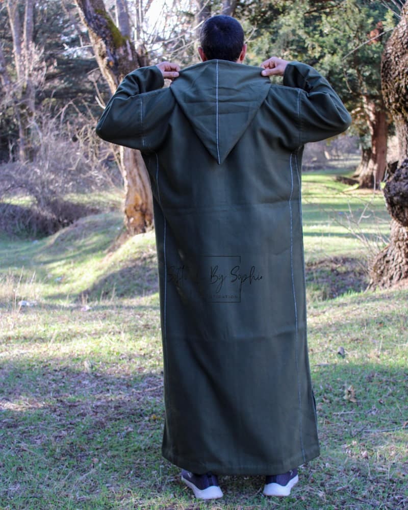 winter Moroccan thobe, wool djellaba men , hooded thobe-Green - image 5
