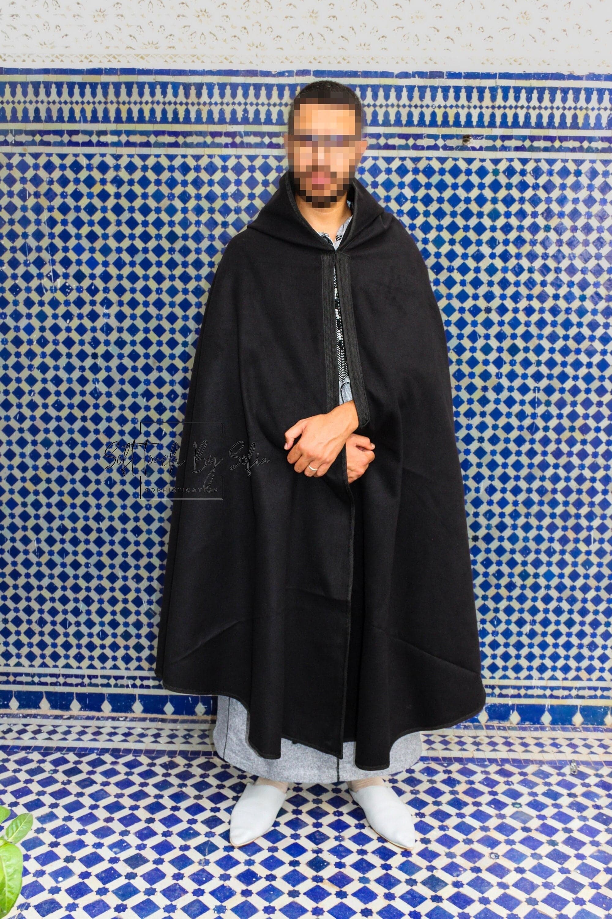 hooded winter cloak , selham, cloak with hood ,Moroccan burnous-BLACK