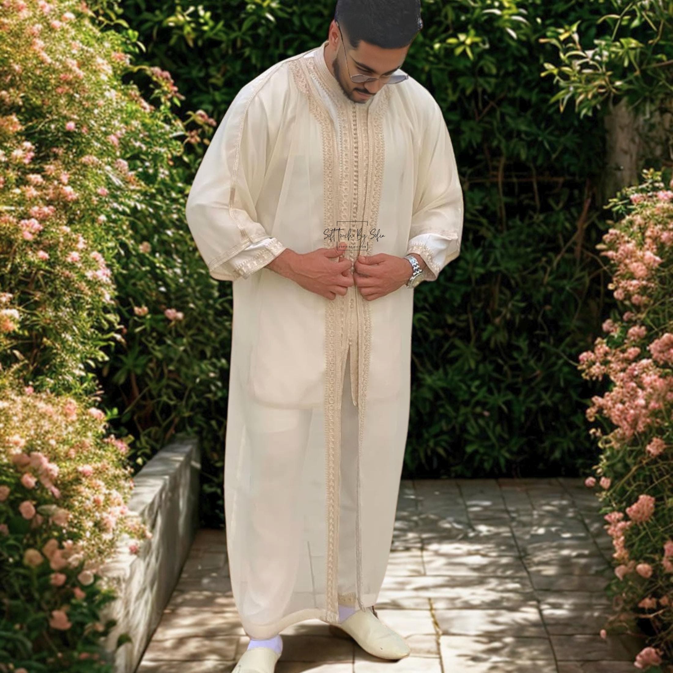 Moroccan Wedding Kaftan for Men ,Embroidered Nikkah Thobe - image 3