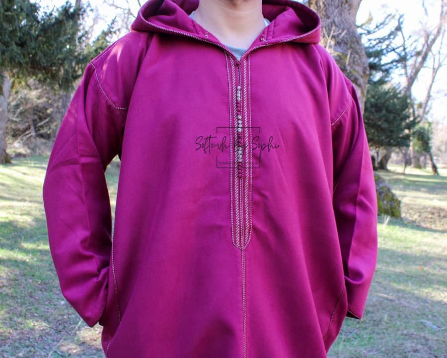 winter moroccan thobe , wool djellaba , wool hooded thobe-Burgundy - image 4