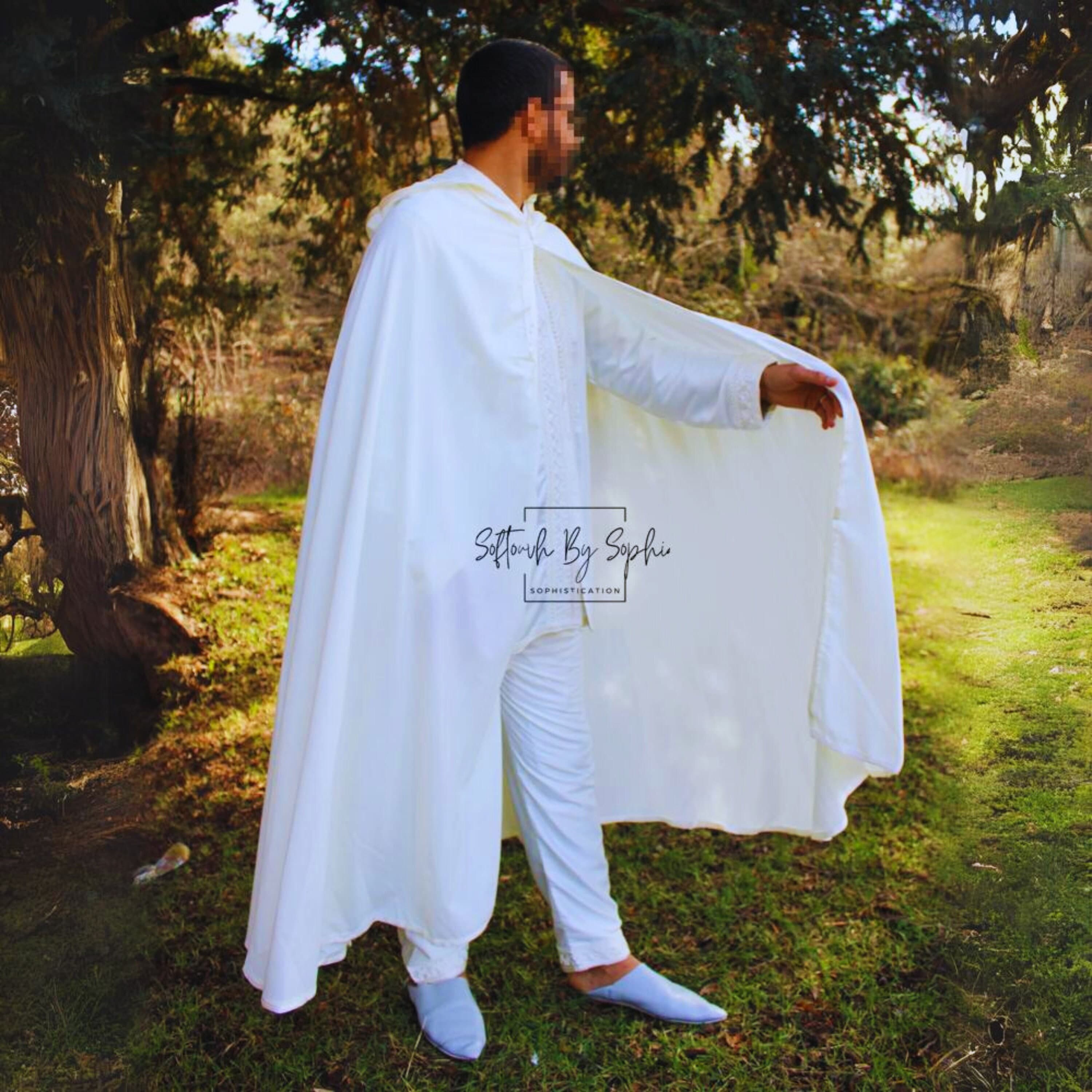 White Linen Hooded cloak , selham,burnous