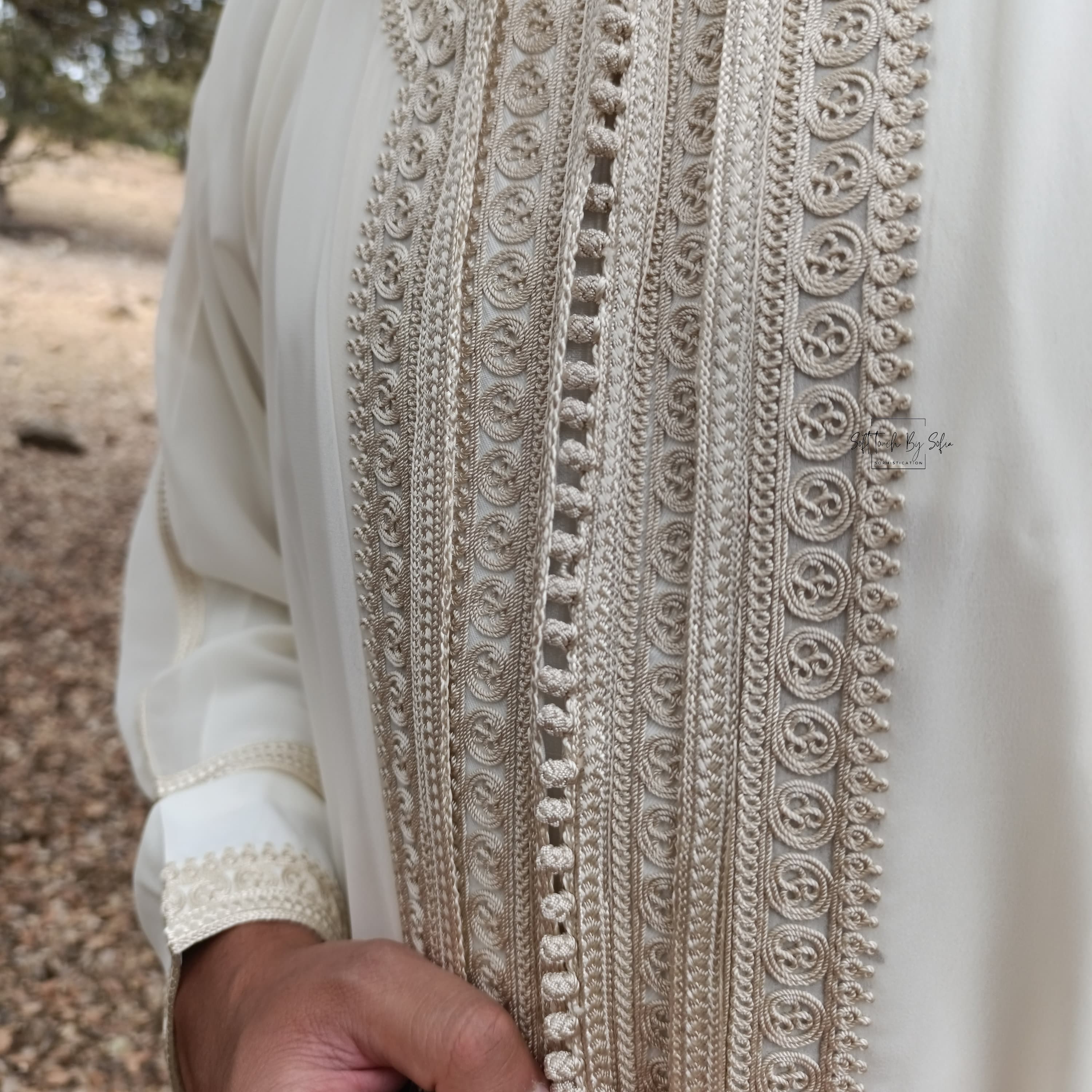 Embroidered Beige Moroccan Jabador - Traditional 3-Piece Men's Wedding Kaftan and Groom Outfit - image 3