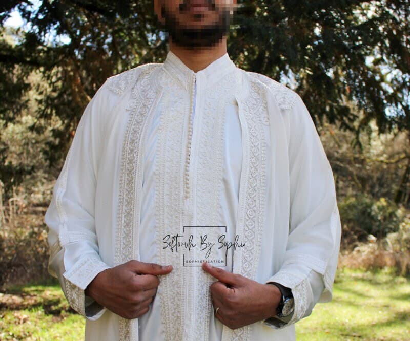 white jabador , mens wedding kaftan , nikkah outfit - image 4