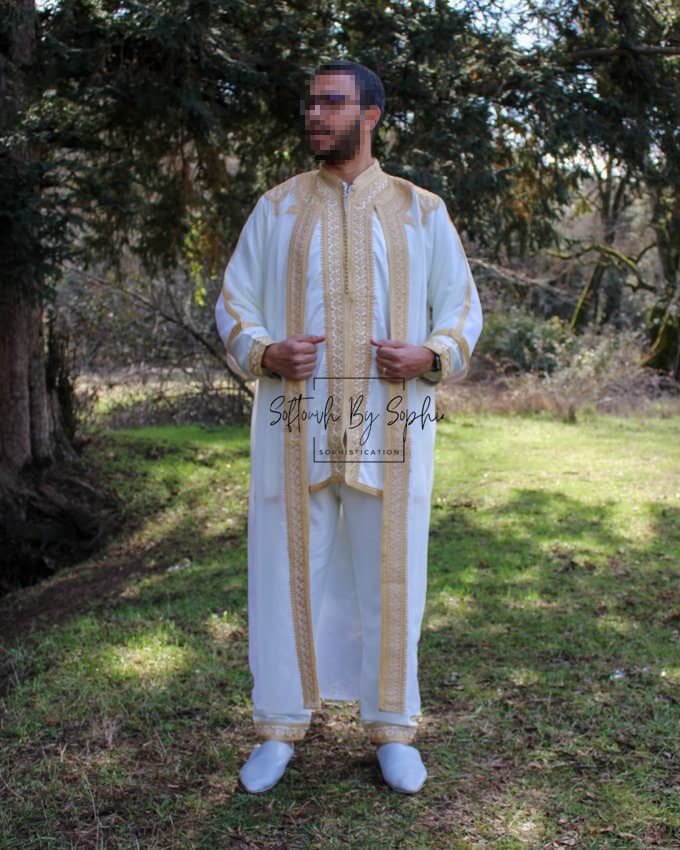Moroccan jabador ,Mens wedding kaftan ,Nikkah thobe-Green and Gold - image 3