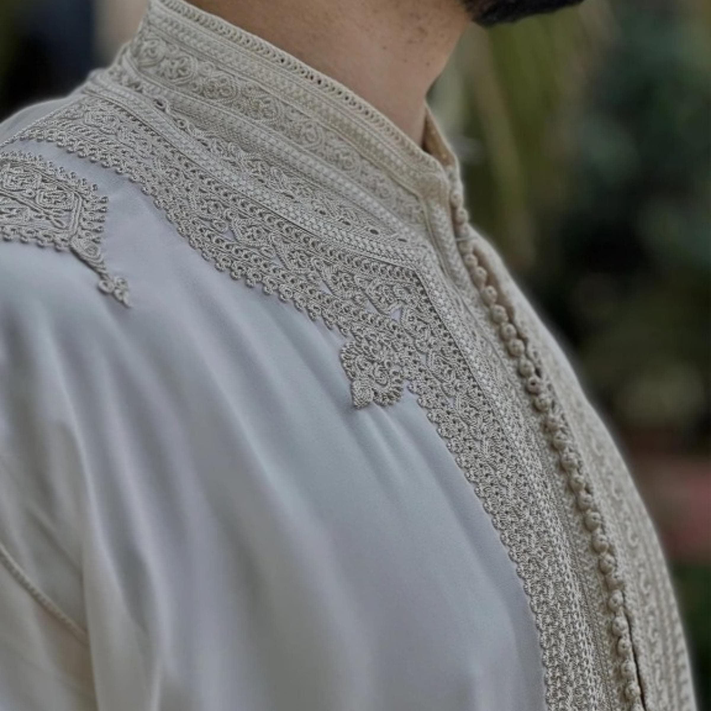 Beige Jabador for Men - Traditional Wedding Kaftan and Groom Outfit with Embroidery - image 5