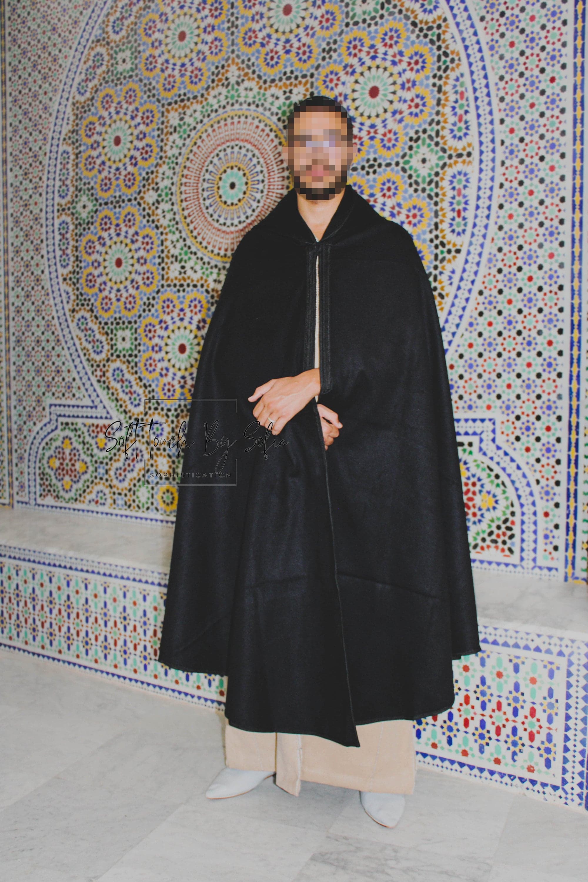 hooded winter cloak , selham, black cloak with hood , burnous - image 3