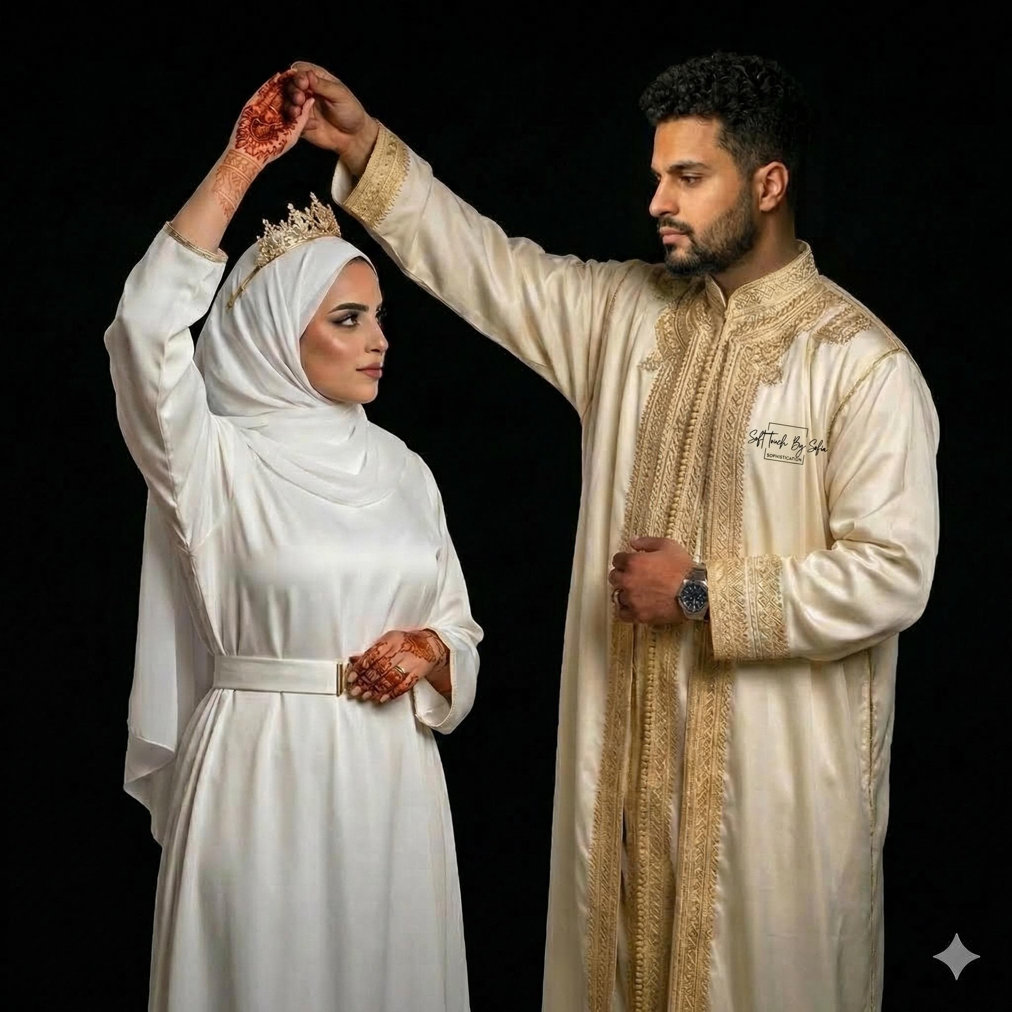 Men's Moroccan Wedding Kaftan, Nikkah Thobe for Groom, Embroidered Jabador Set - image 3