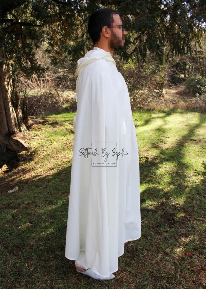White Linen Hooded Cloak - Traditional Moroccan Burnous Selham and Summer Cape - image 3