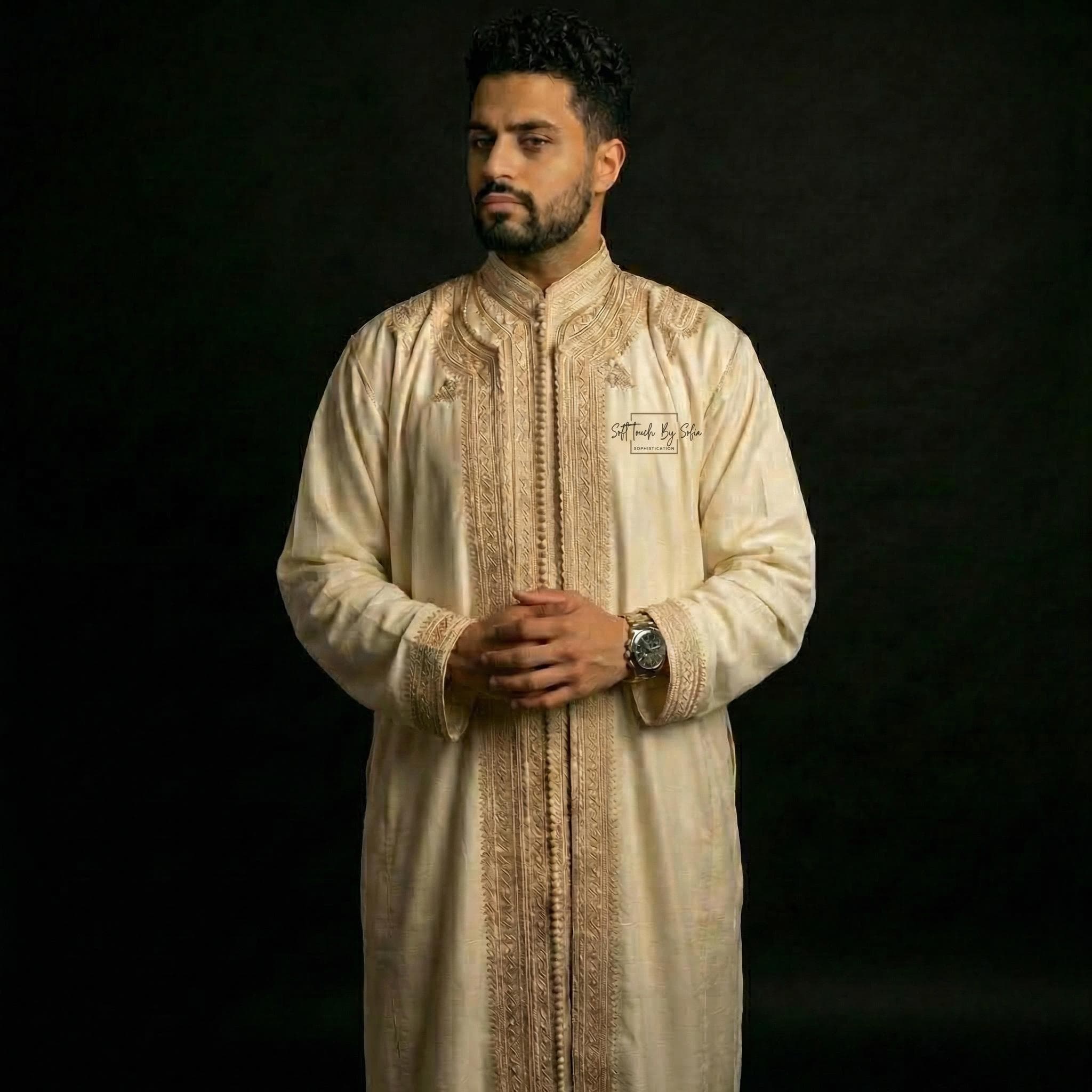 Embroidered Moroccan Jabador - Three Piece Men's Wedding Kaftan for Nikah - image 3