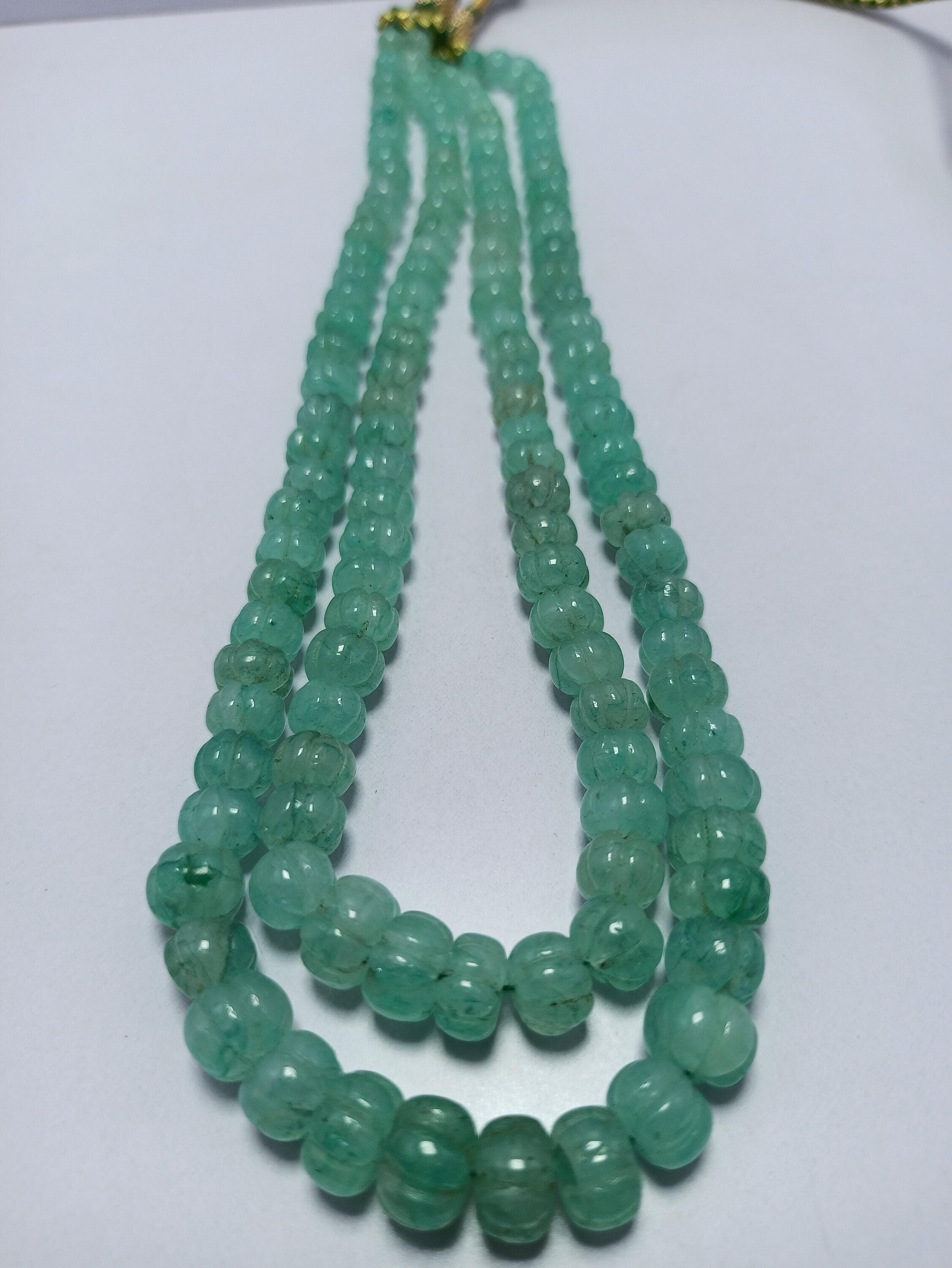 Natural Russian Emerald Pumpkin Cut Necklace Fine Quality Gemstones, Adjustable Cord - image 5