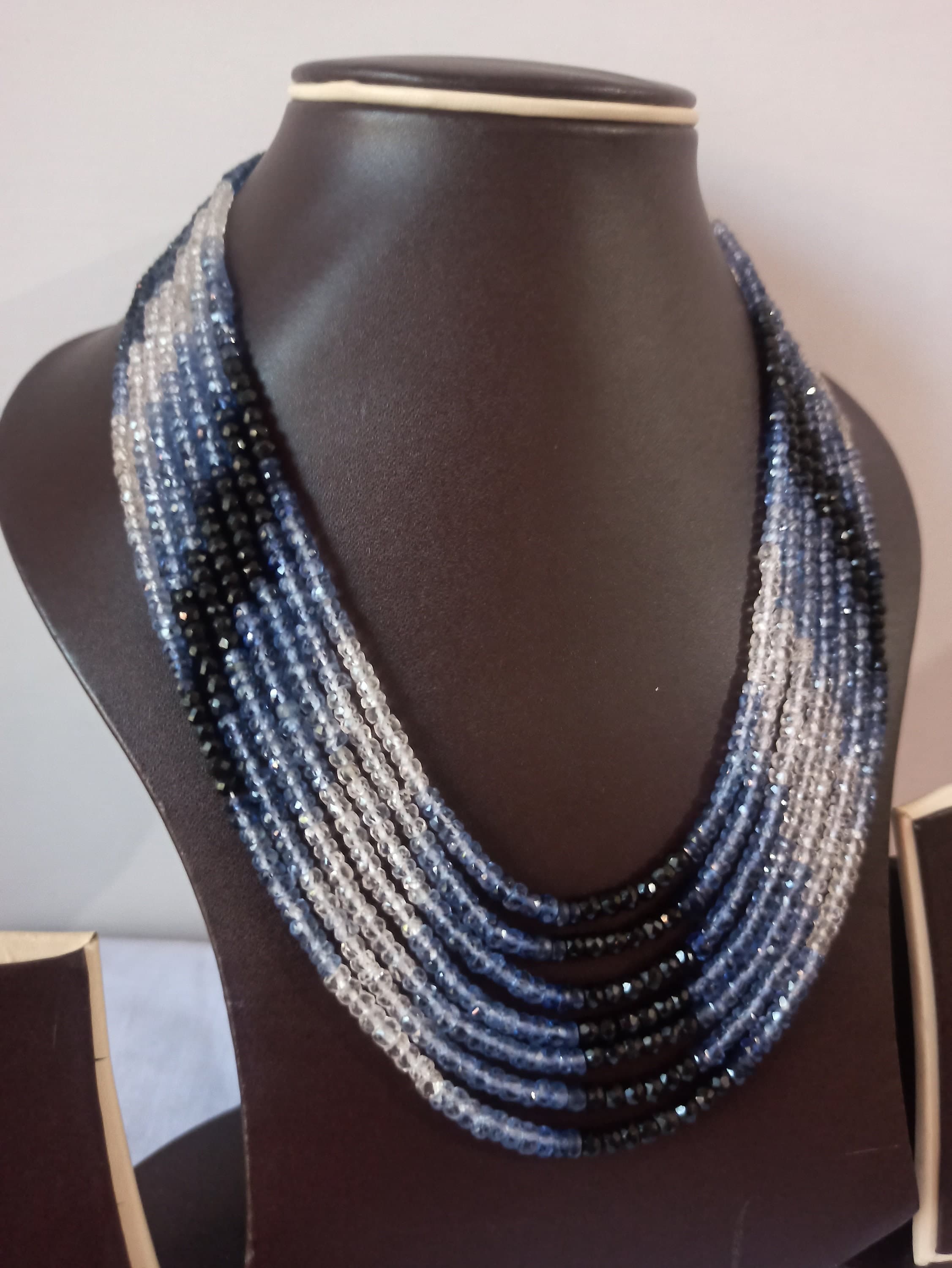 Faceted Blue Sapphire Bead Necklace: 585 Carat Corundum, AAA Quality - image 3
