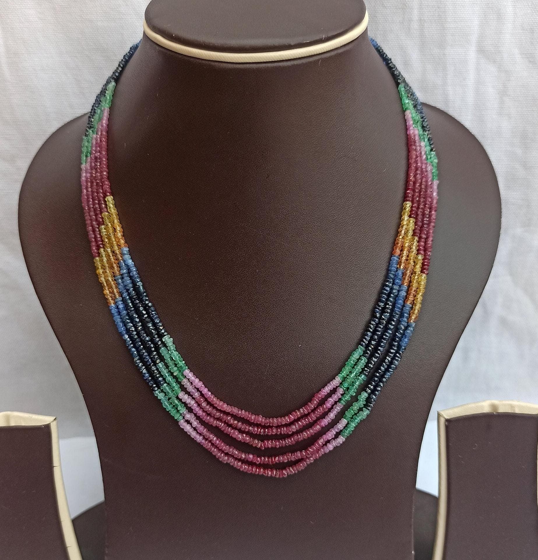 Multi Sapphire Gemstone Necklace: 462.20 Carat Faceted Rondelle Beads
