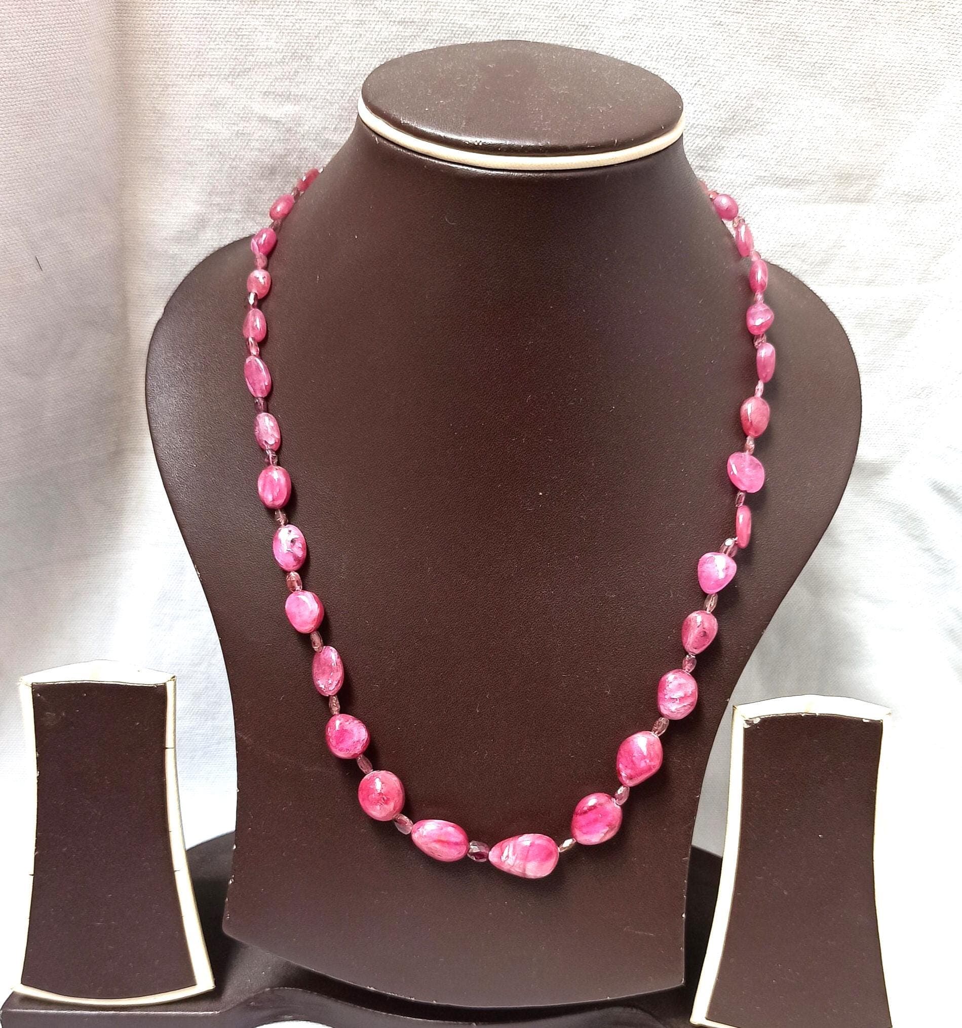 Natural Ruby Necklace, 203 Carat Tumbled Ruby Beads, 20" Gemstone Jewelry