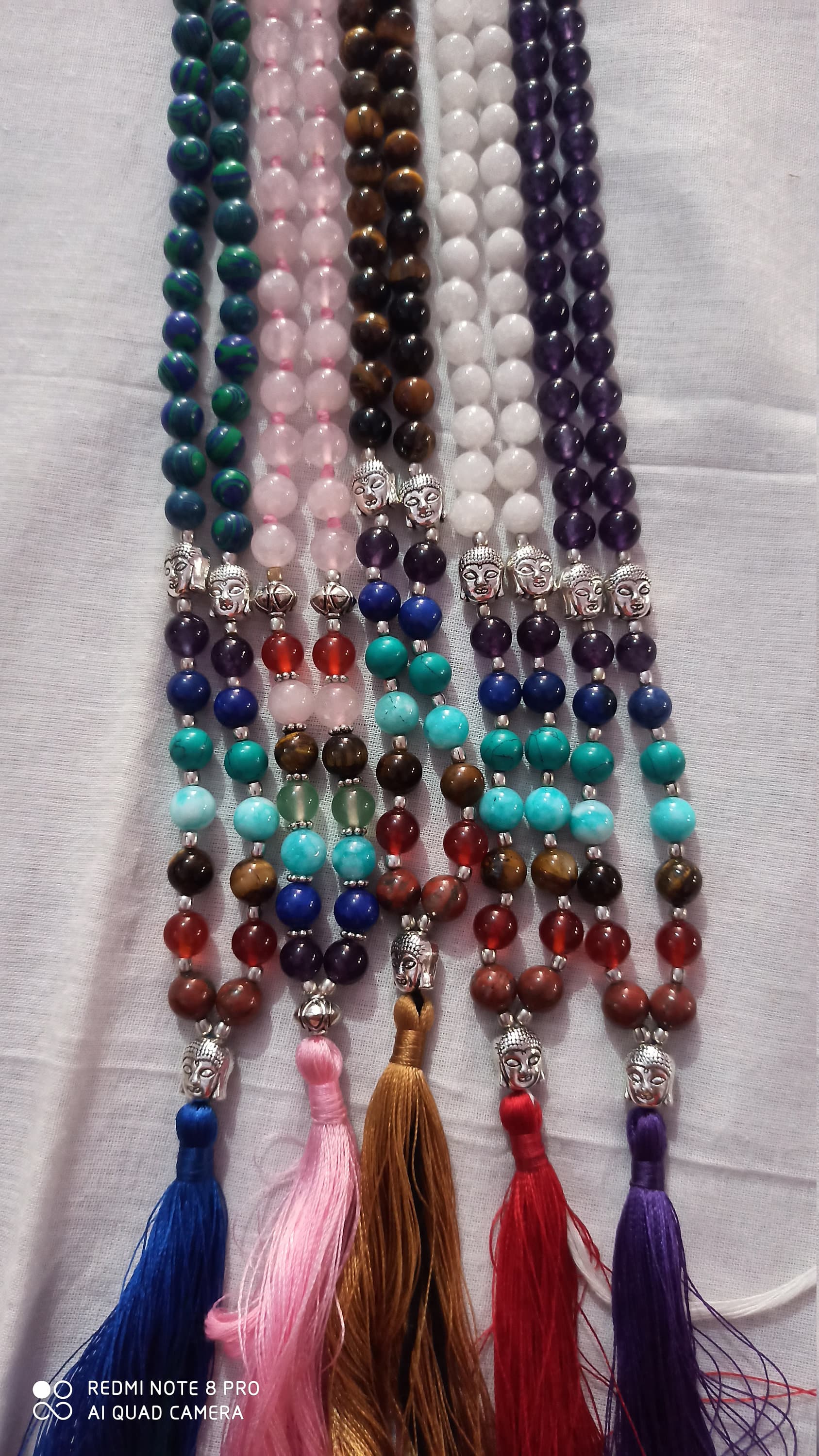 Seven Chakra Gemstone Japa Mala 108 Bead Balancing Tasbih Meditation Necklace Healing Prayer