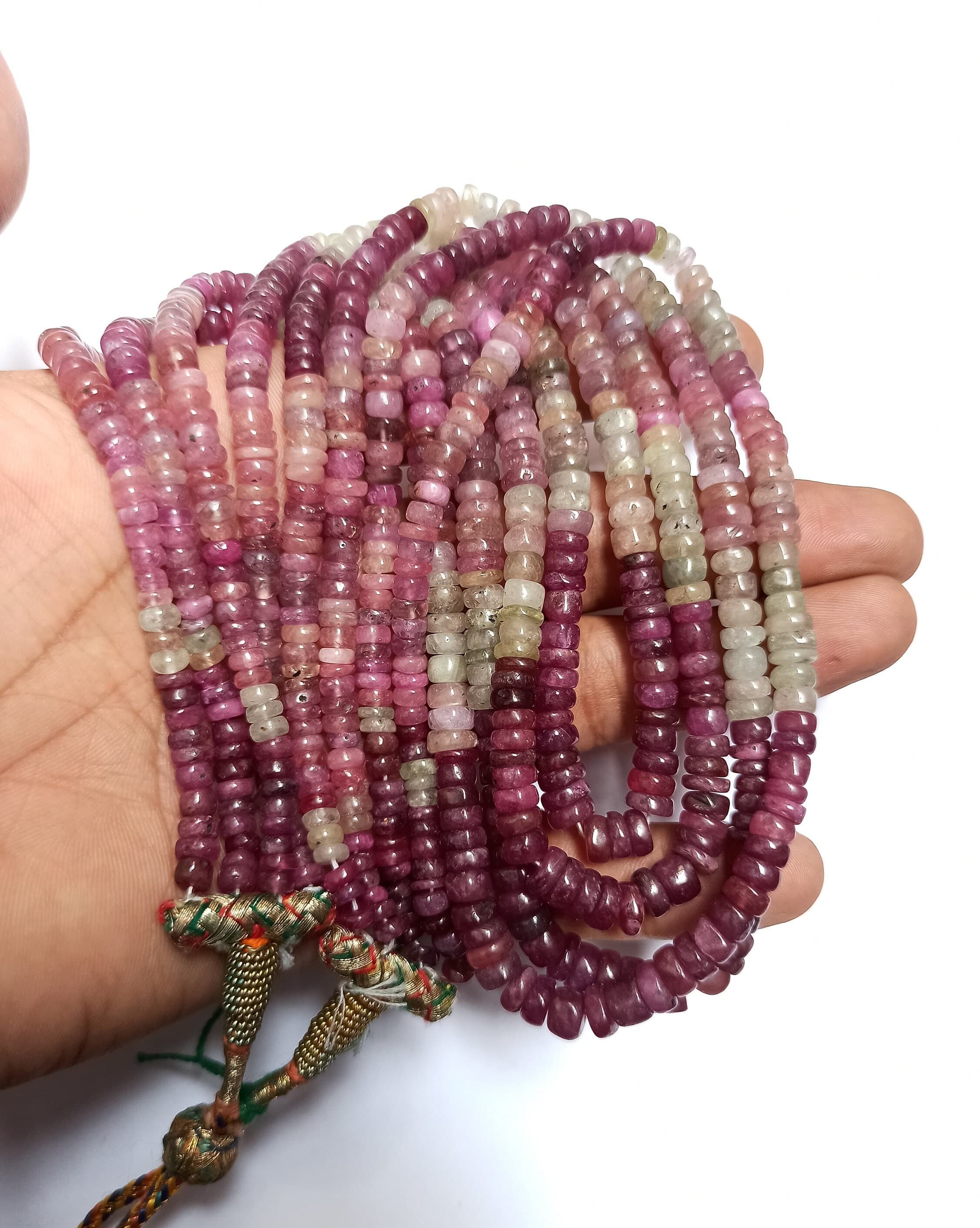 Ruby Sapphire Rondelle Bead Necklace: Artisan Gemstone Jewelry, 19" - image 3