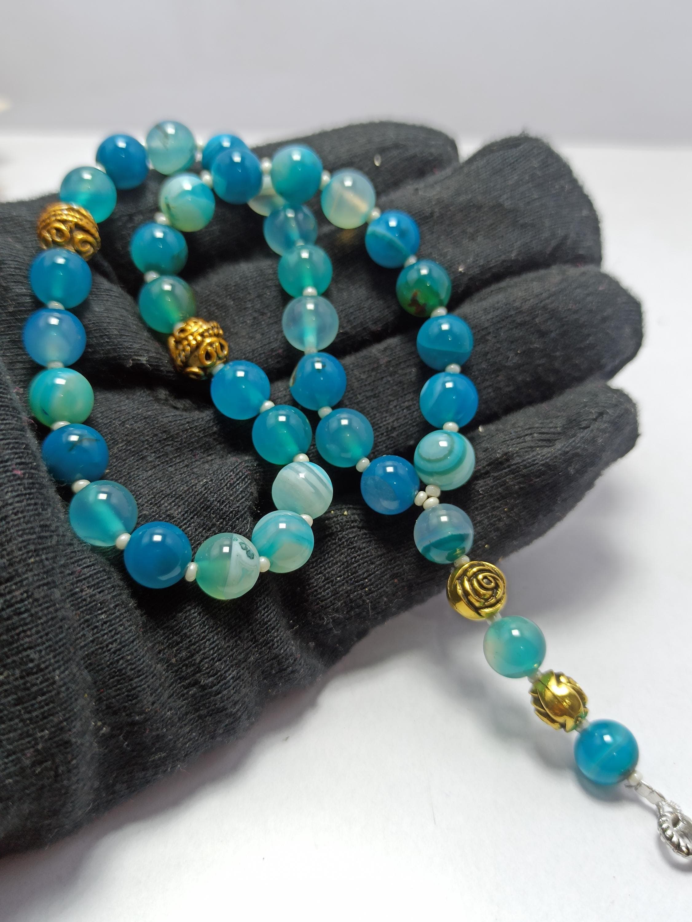 Prayer Japa Mala Smooth Gemstone Beads Islamic Tasbih Misbaha Meditation & Spiritual Rosary - image 4