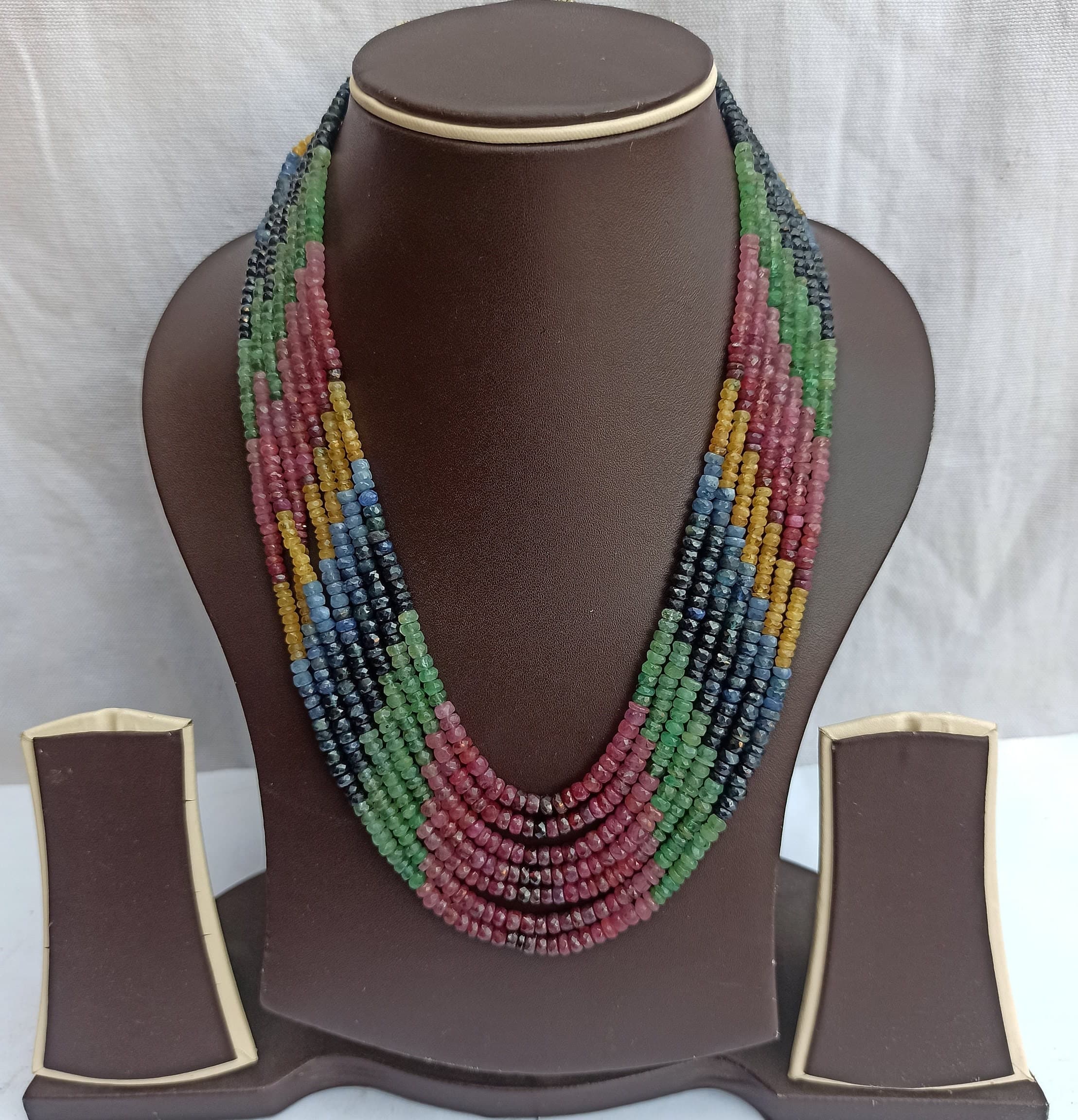 Natural Multi Sapphire Necklace, AAA Rondelle Beads 612 Carat, 20″ Handmade Gemstone Jewelry