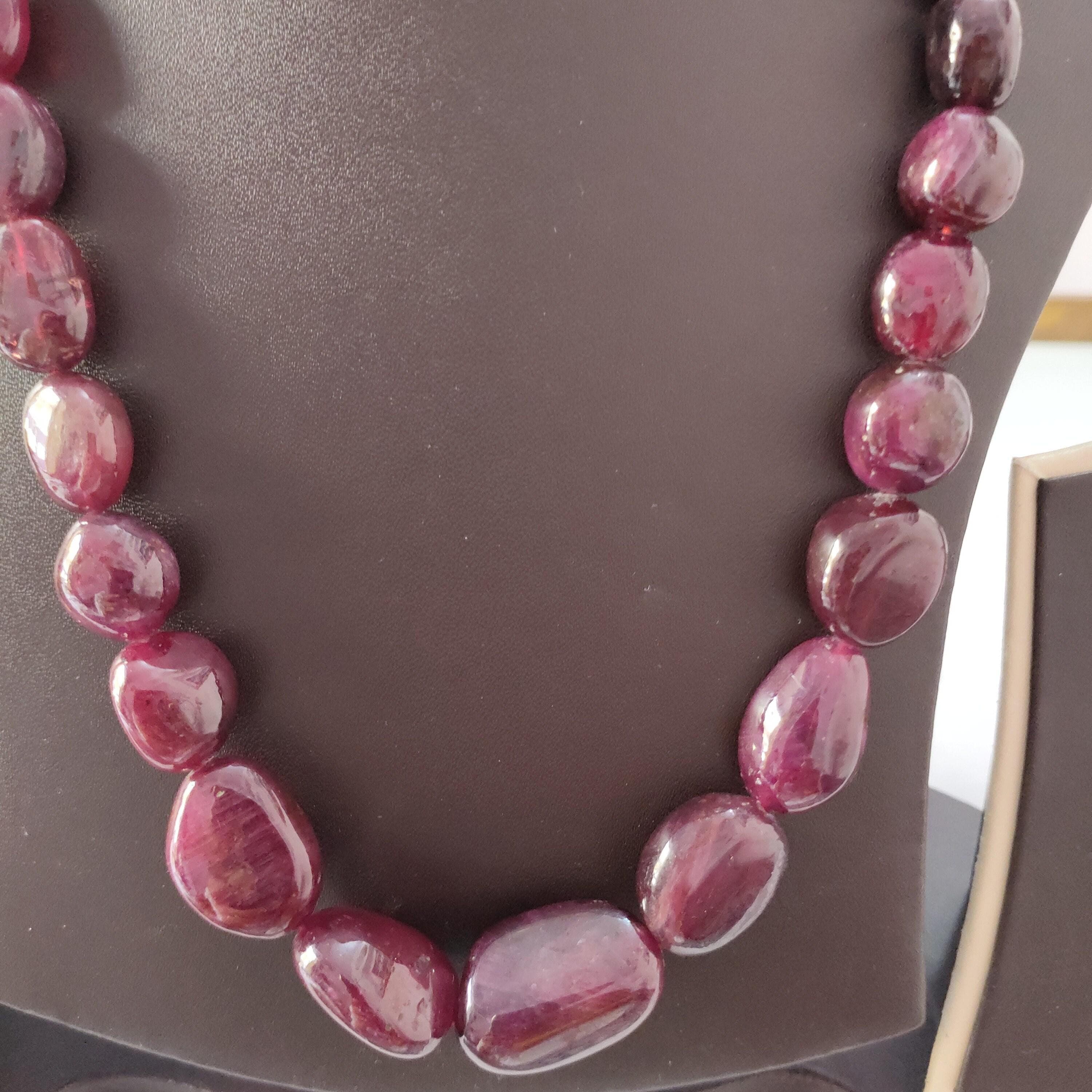 Natural Ruby Tumble Bead Necklace 652 Carat | Genuine Healing Gemstone Strand Jewelry