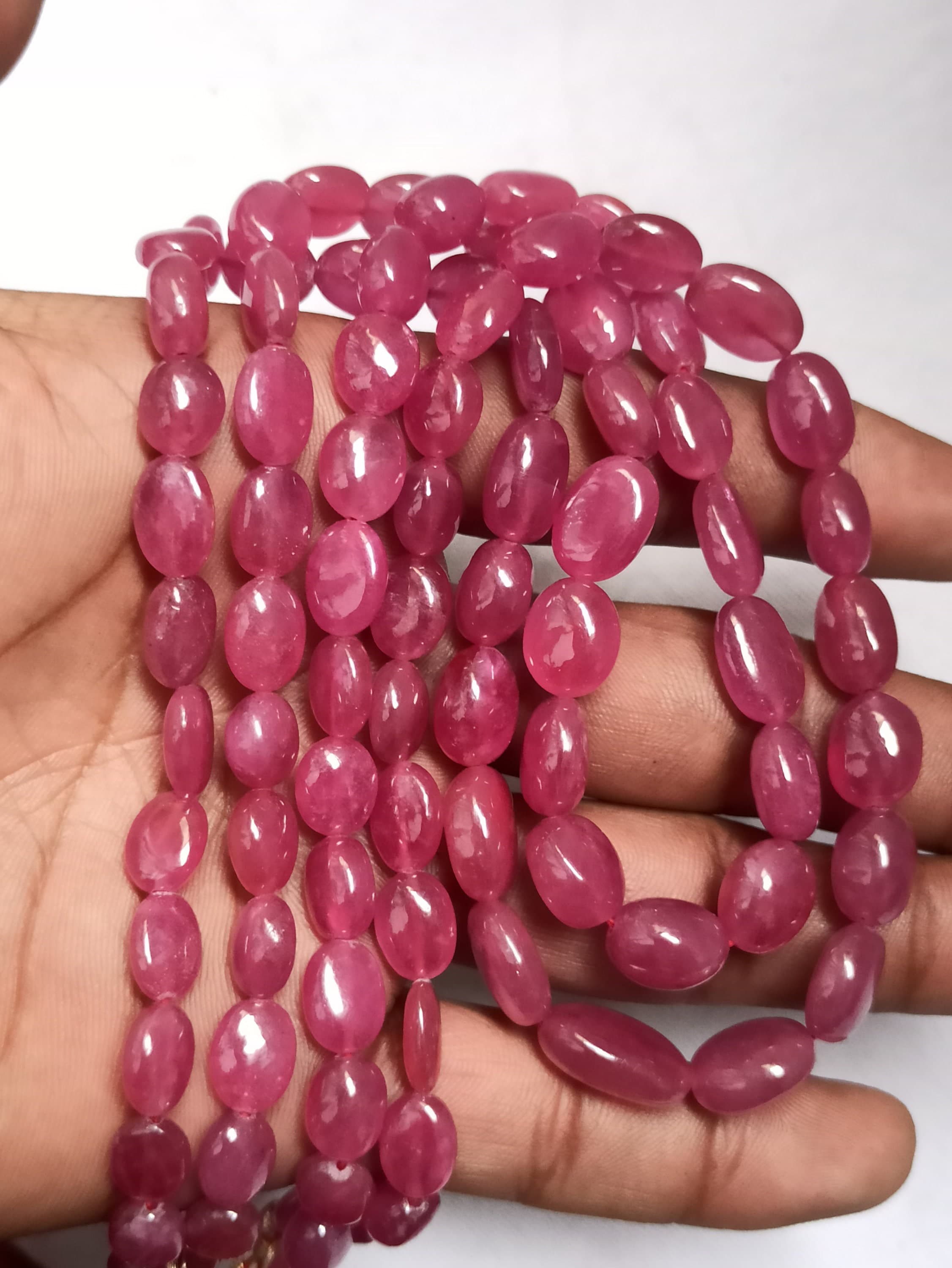 Handmade Natural Ruby Necklace 18″ Adjustable 485 Carat Smooth Oval Beads Healing Crystal Jewelry - image 3