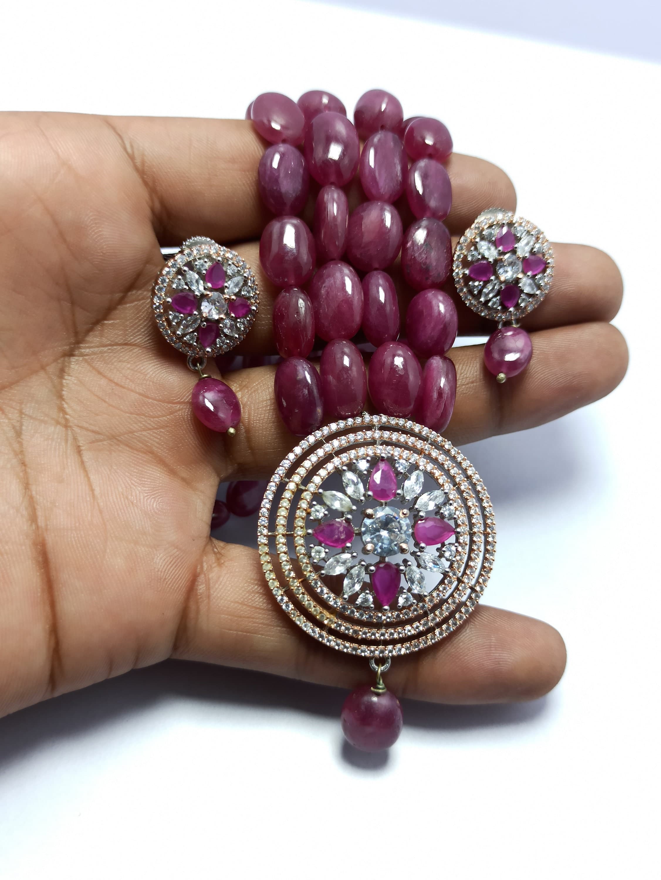 Natural Ruby Necklace Rose Gold Pendant with AAA Gemstone Beads - image 3