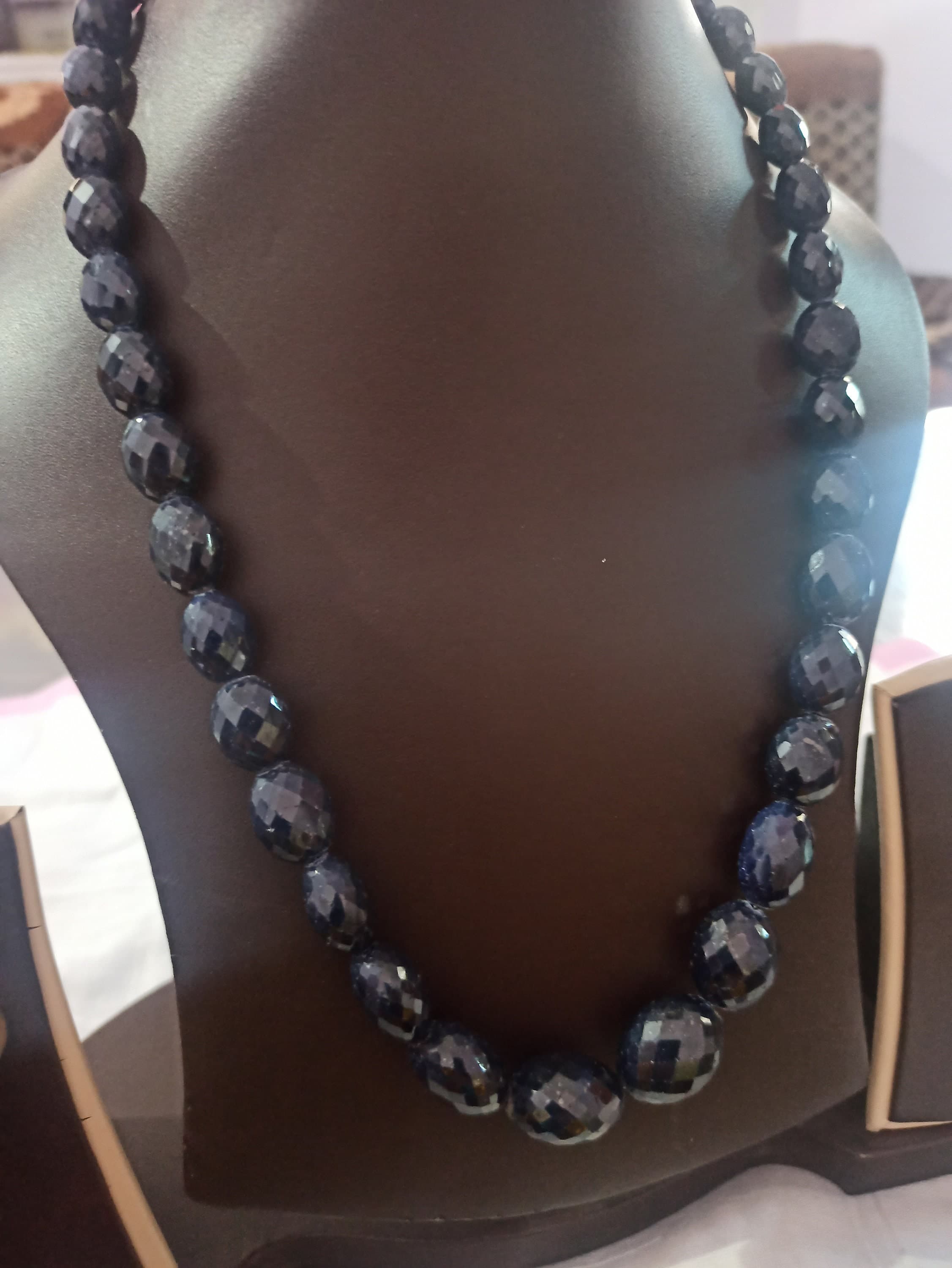 Faceted Blue Sapphire Dyed Gemstone Necklace Healing Crystal,Handmade 19″ Jewelry - image 3