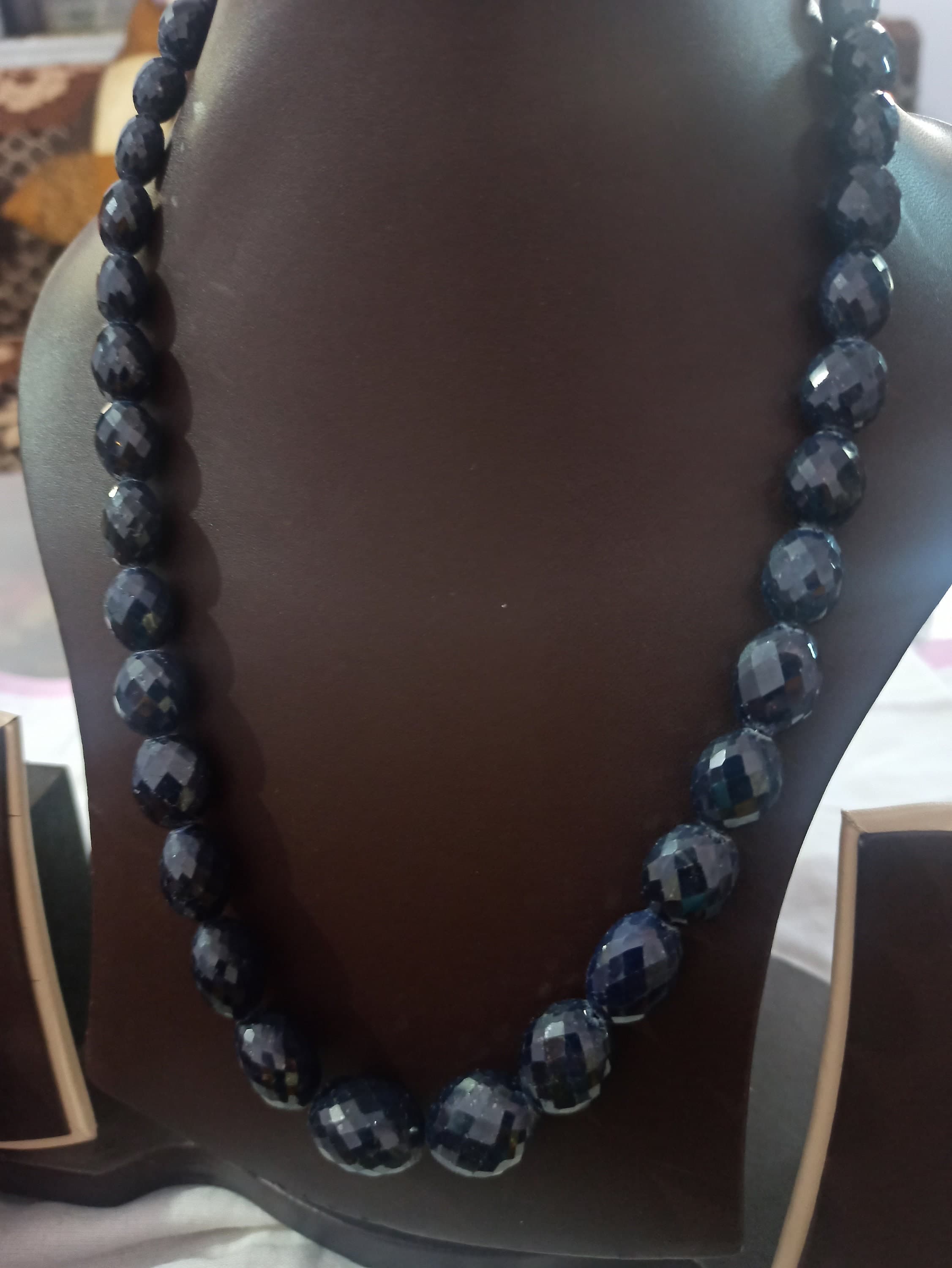Faceted Blue Sapphire Dyed Gemstone Necklace Healing Crystal,Handmade 19″ Jewelry - image 5