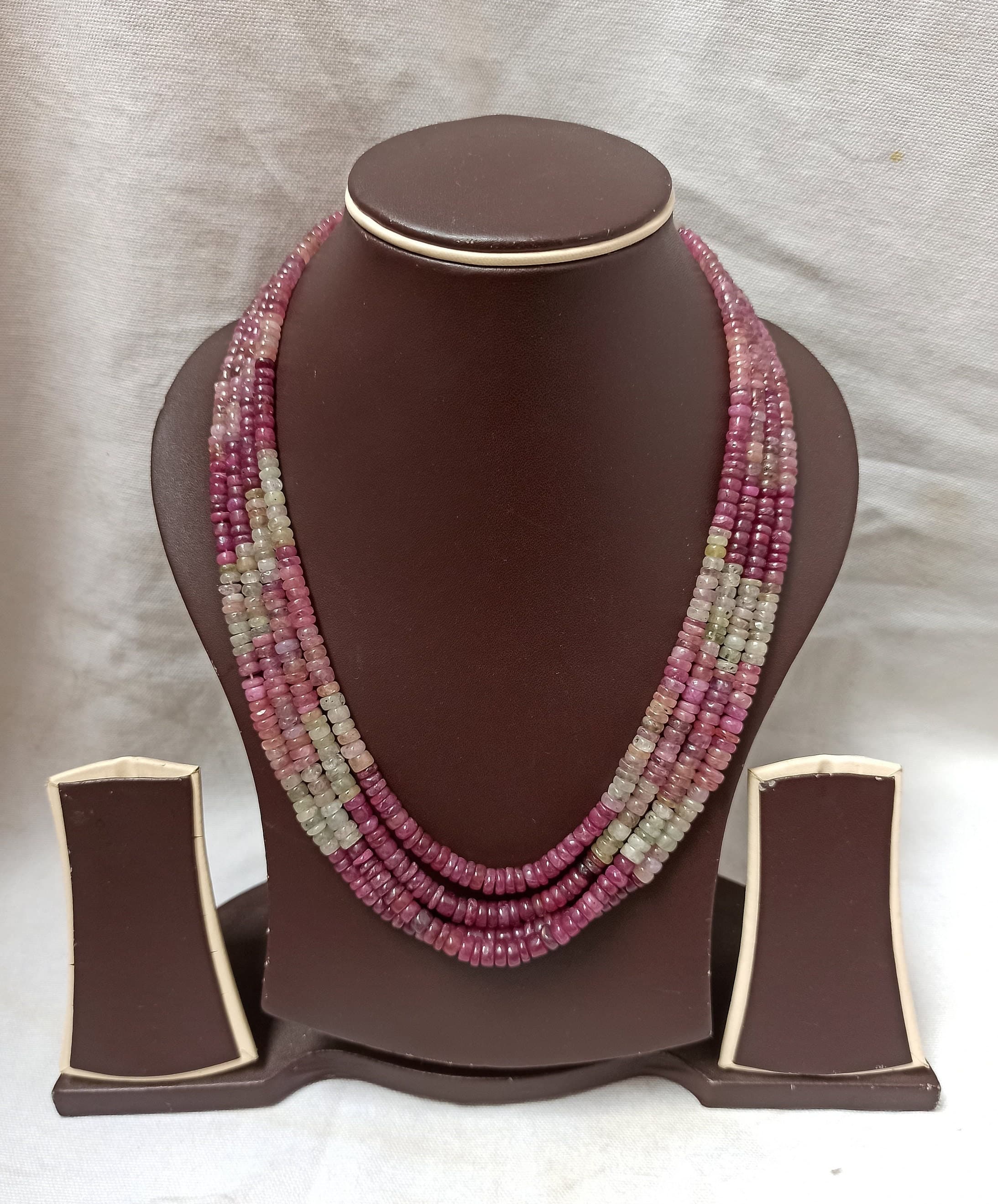 Ruby Sapphire Rondelle Bead Necklace: Artisan Gemstone Jewelry, 19"