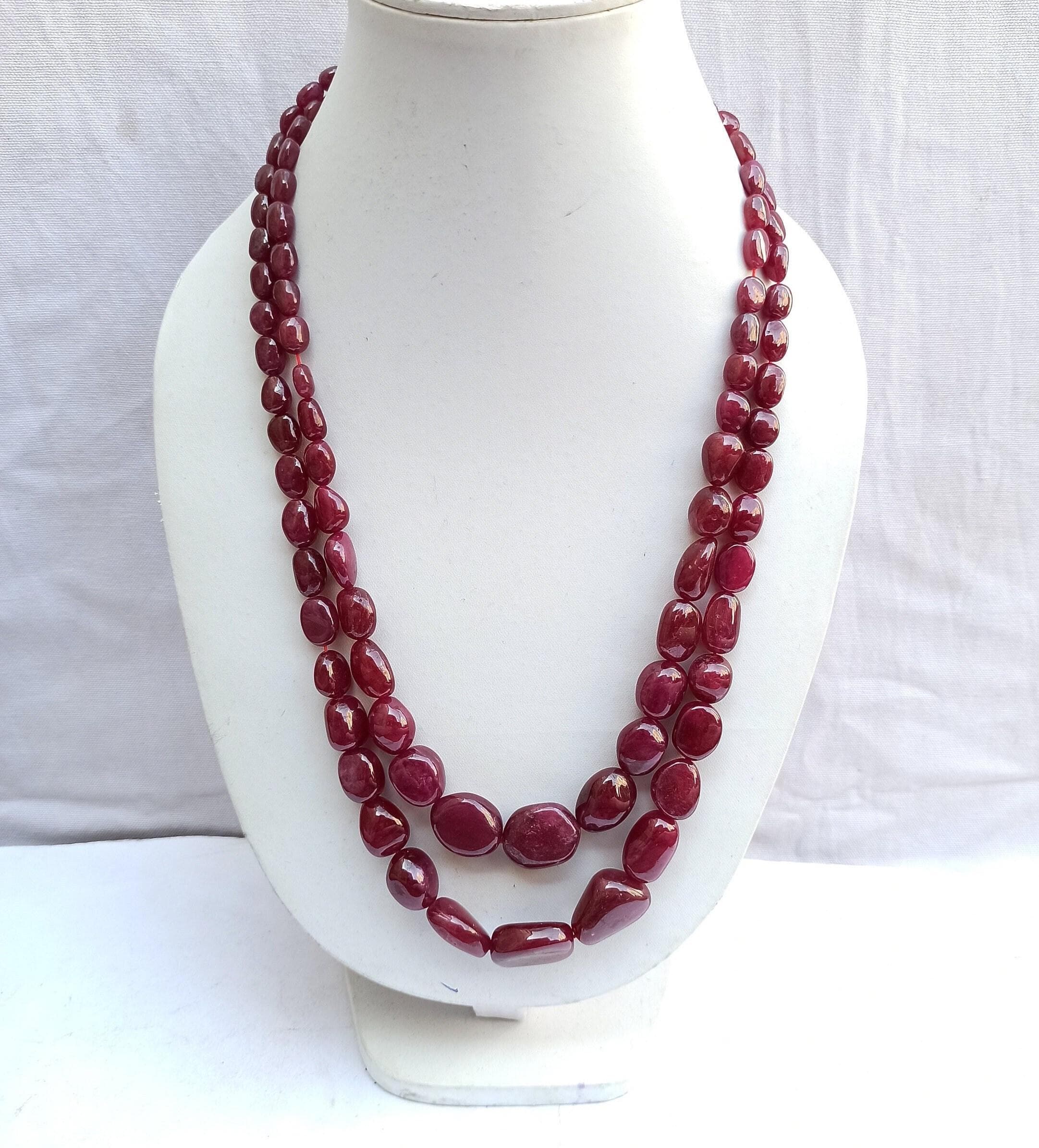 Ruby Tumble Beads Necklace: Handmade Gemstone Jewelry, 24'' Adjustable Cord