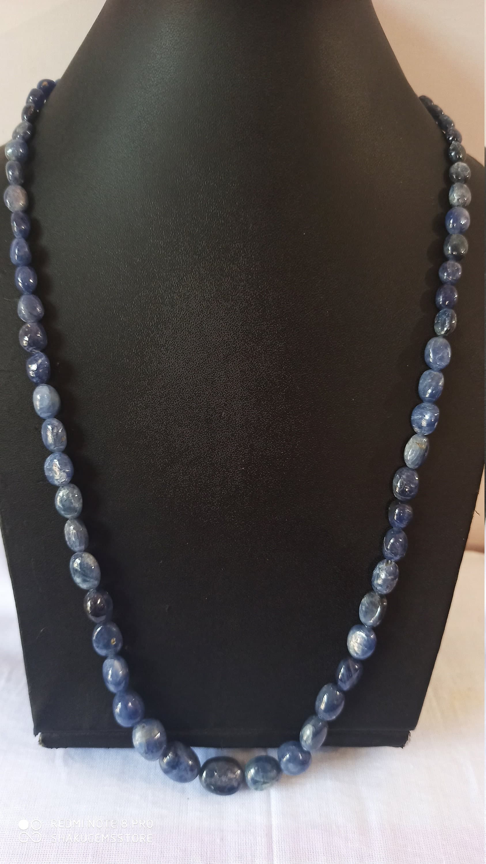 Natural Brahma Blue Sapphire Necklace 300 Ct Smooth Oval Beads, 24" Gemstone Strand