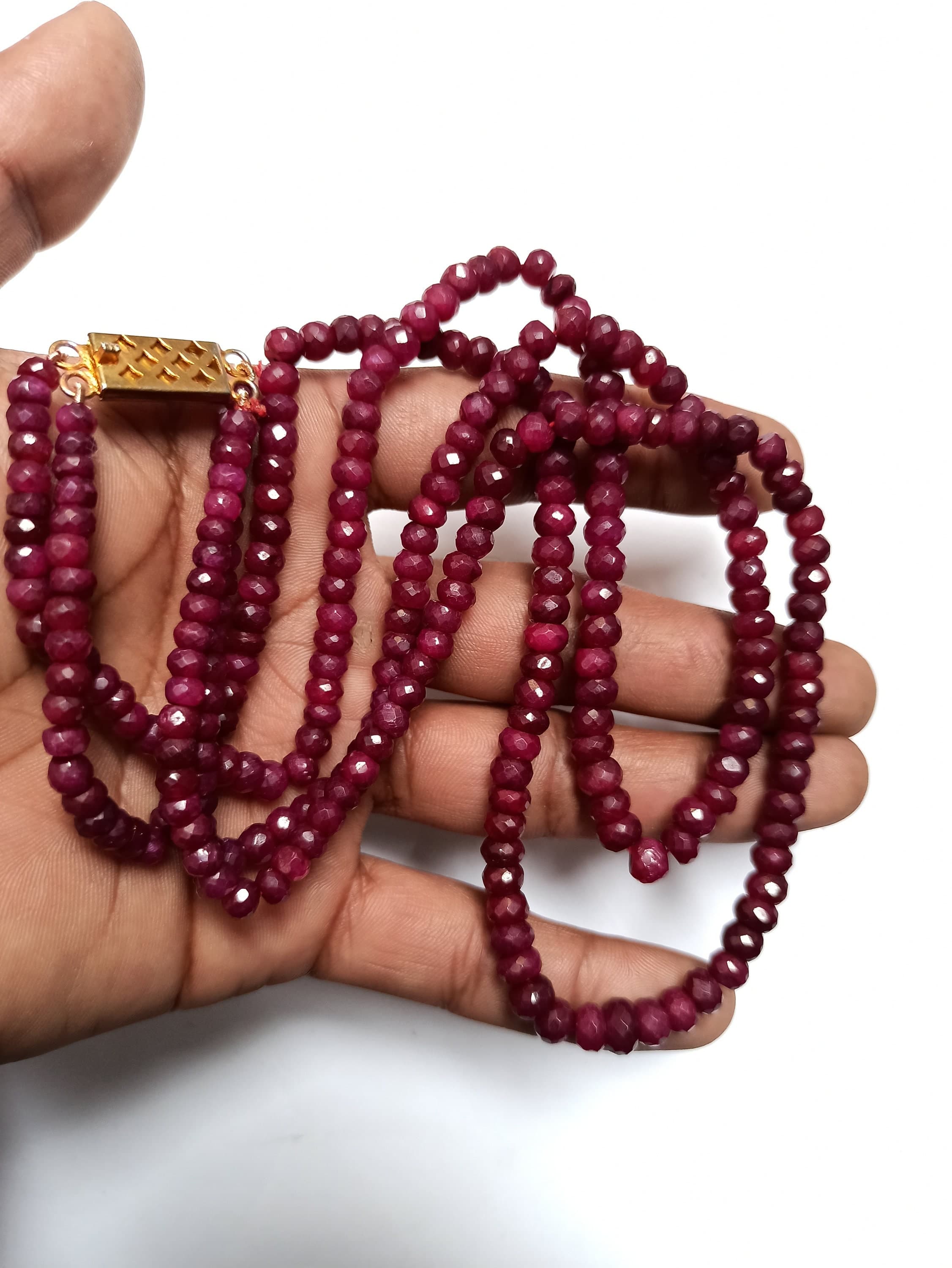 Natural Ruby Corundum Necklace – Diamond Cut Rondelle Beads, 20" Strand, AAA Purity - image 3