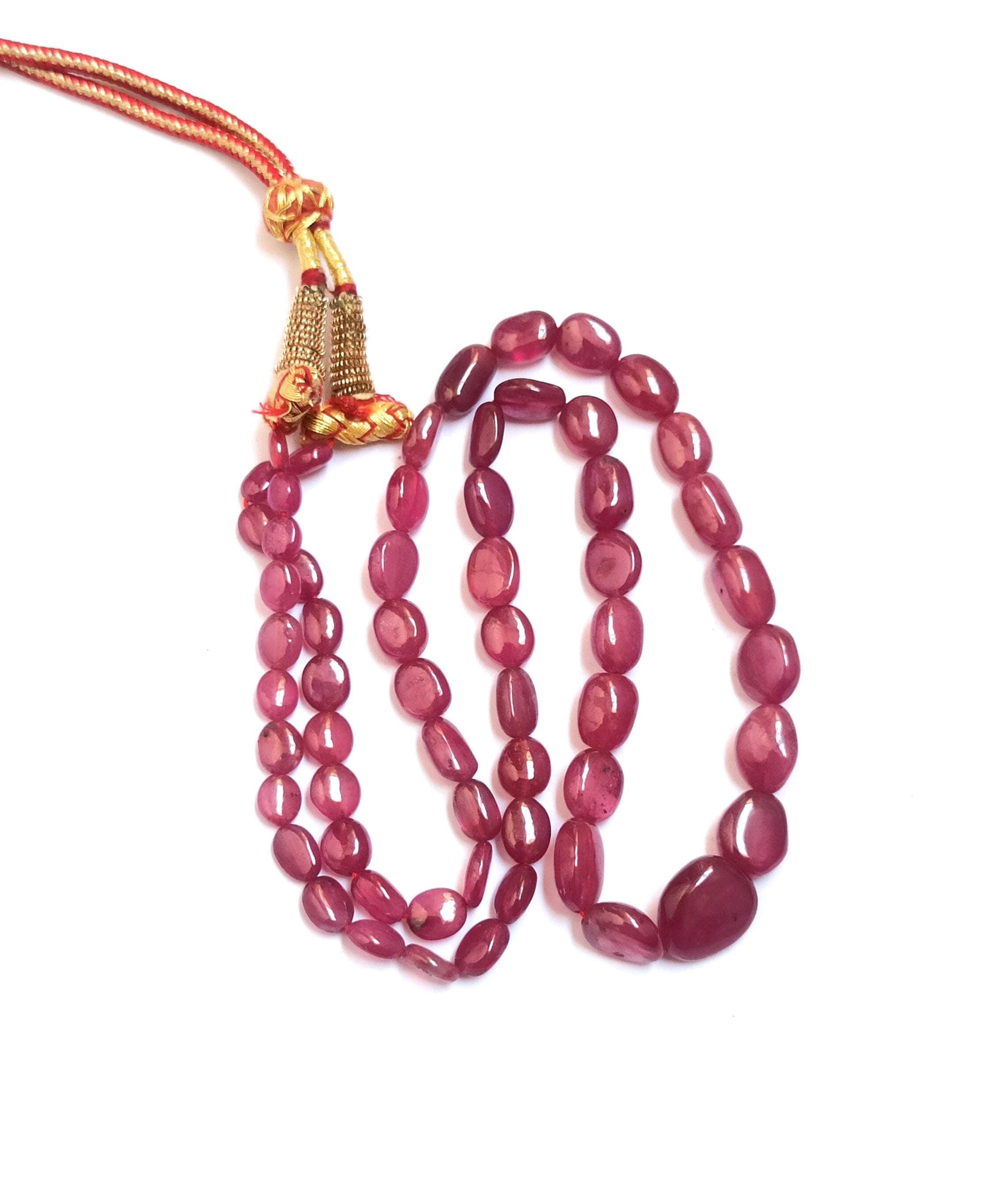 Natural Ruby Necklace, Oval Ruby Gemstone Beads, Adjustable 17" Cord, July Birthstone Jewelry