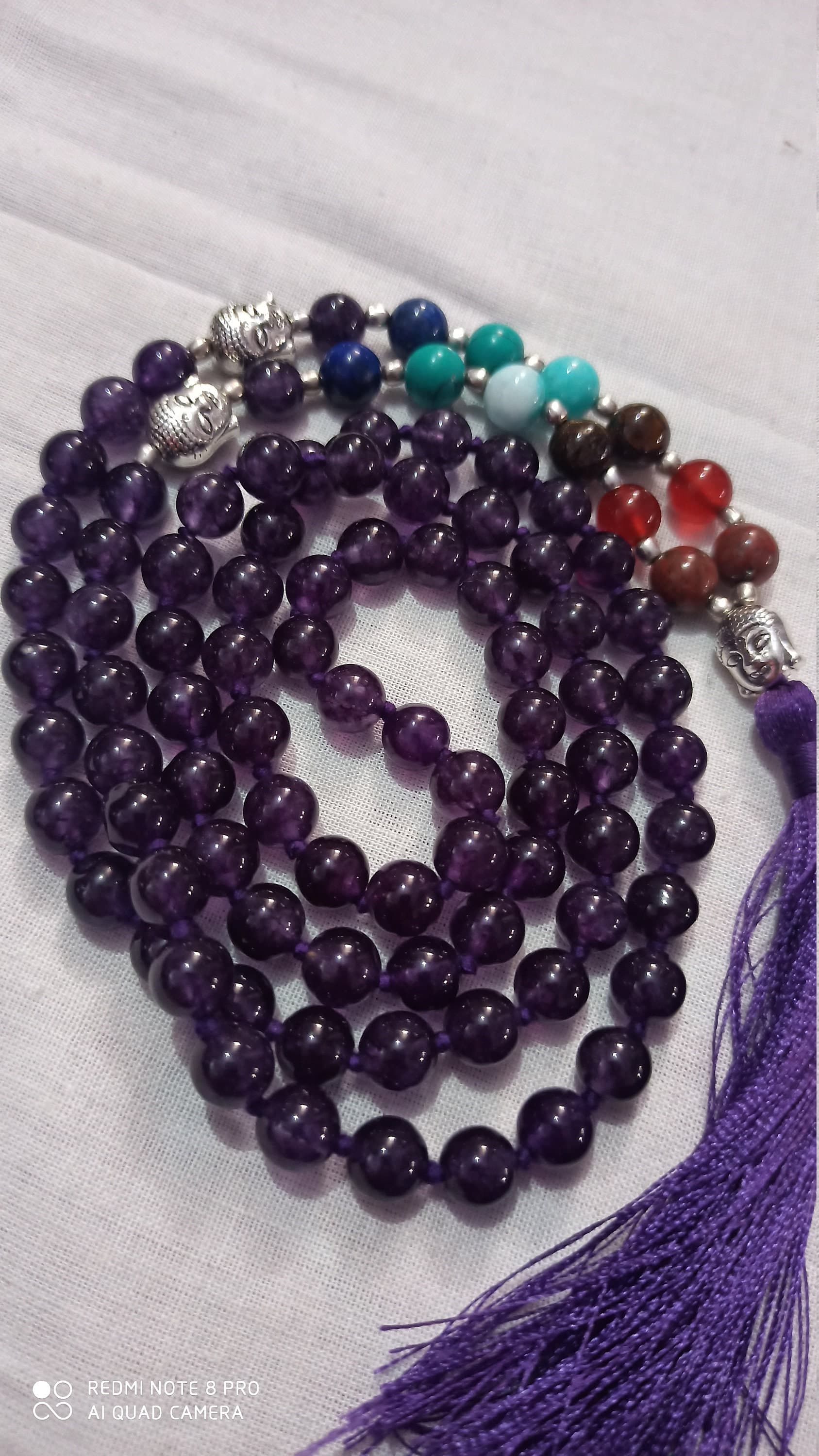 Seven Chakra Gemstone Japa Mala 108 Bead Balancing Tasbih Meditation Necklace Healing Prayer - image 4