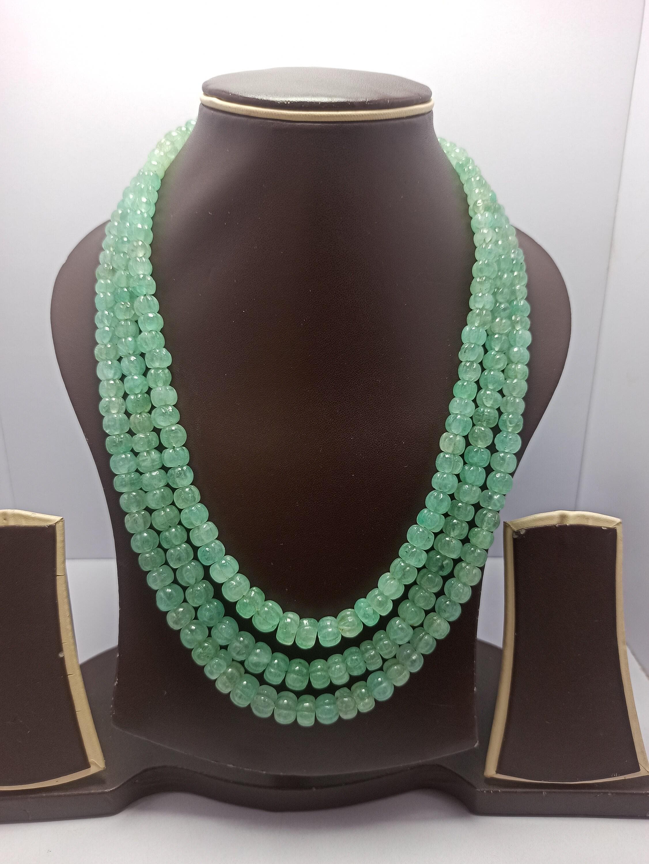 Natural Russian Emerald Pumpkin Cut Necklace Fine Quality Gemstones, Adjustable Cord