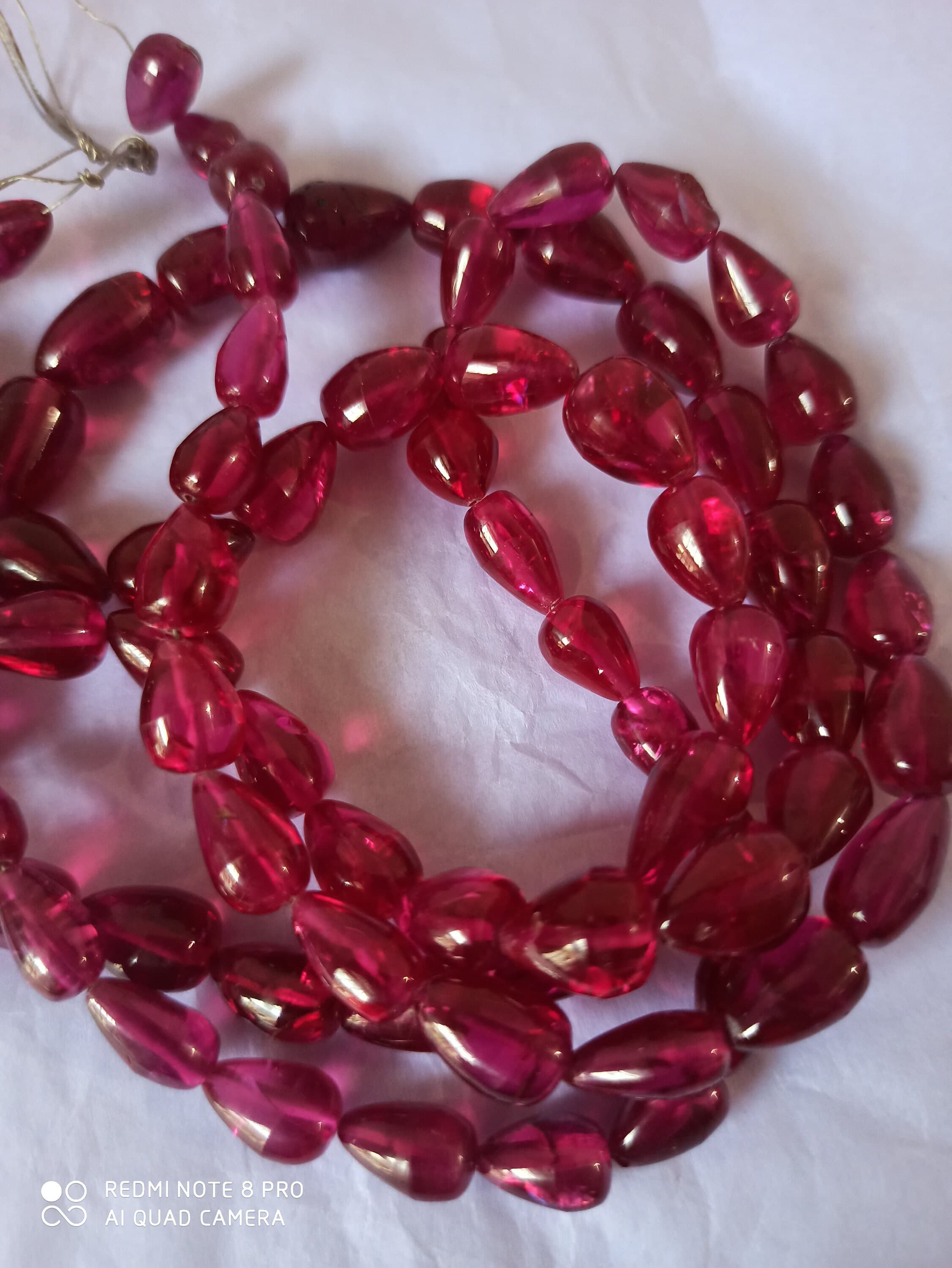AAA Ruby Corundum Drop Beads Strand, Smooth Polished Gemstone Jewelry Making