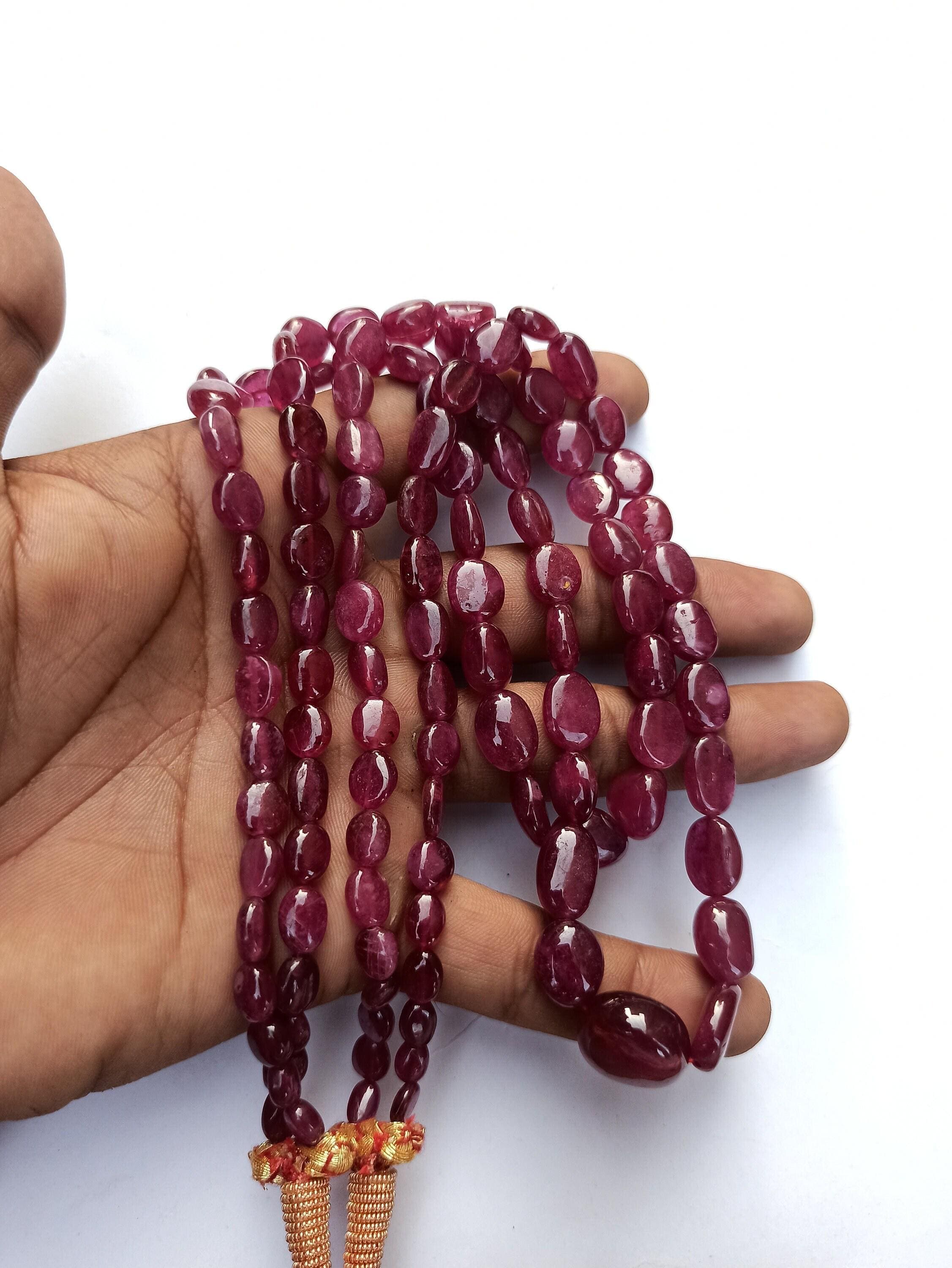 Natural Ruby Corundum Oval Bead Necklace Handmade Gemstone Jewelry Design - image 5