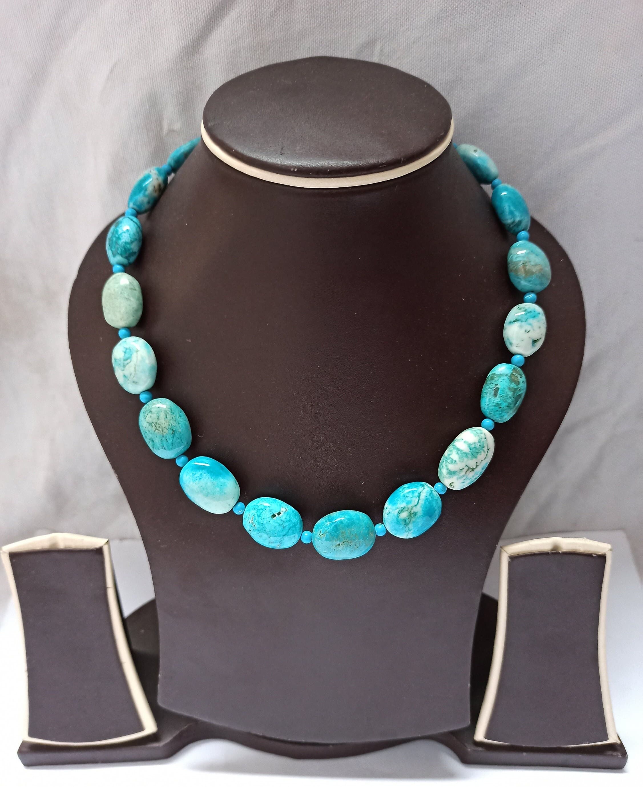 Natural Turquoise Oval Necklace 17" Healing Gemstone Beads Strand for Jewelry Making