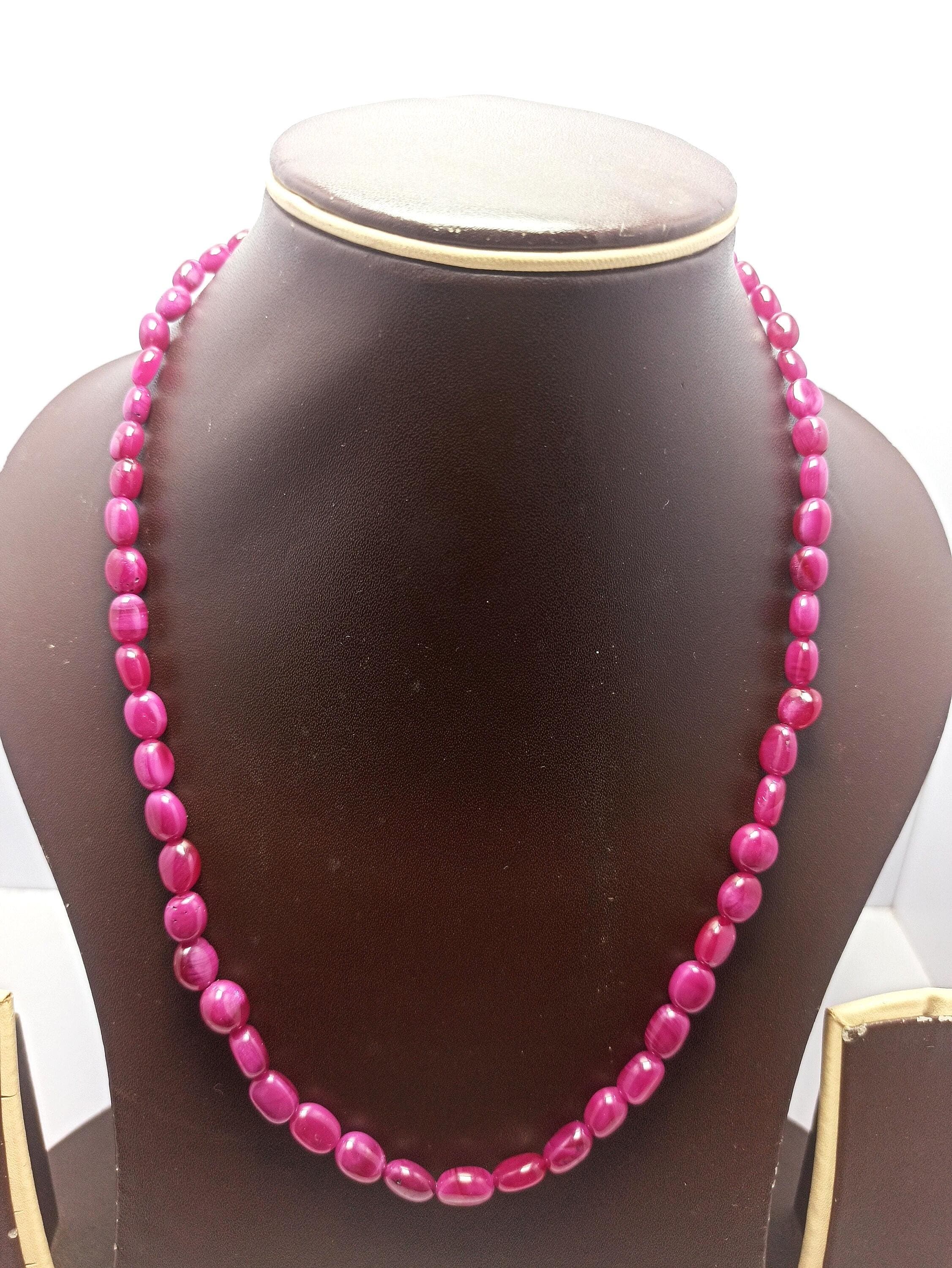 Natural Ruby Necklace Oval Ruby Gemstone Beads Sterling Silver Clasp 20 Inch Jewelry