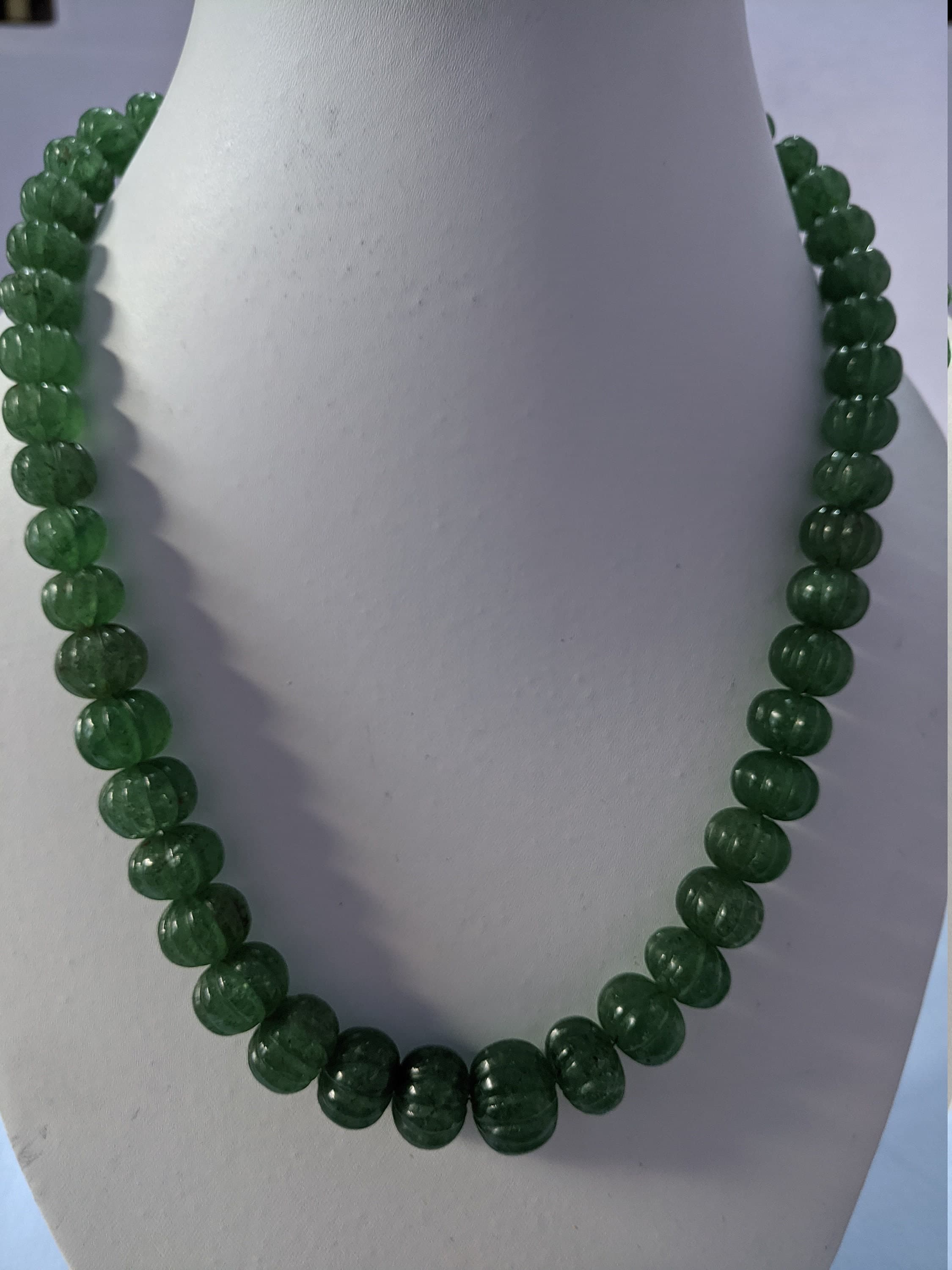 Natural Strawberry Emerald Gemstone Necklace: Green Pumpkin Beads, Adjustable Cord - image 4