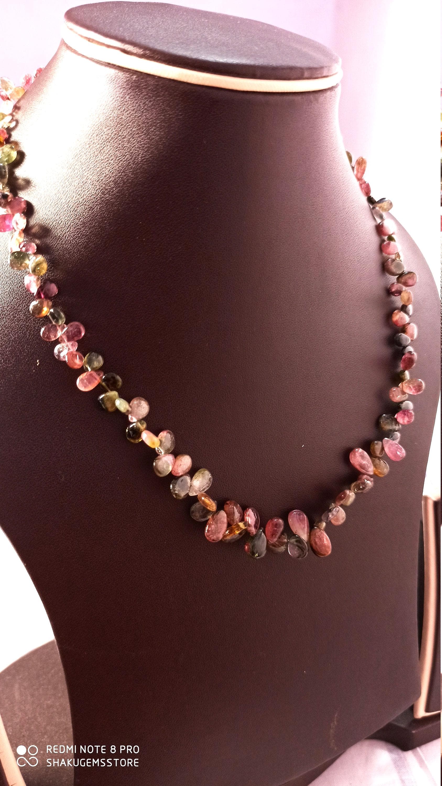 Multi Tourmaline Pear Bead Necklace 107 Carat Healing Gemstone Jewelry 18 Inch - image 4