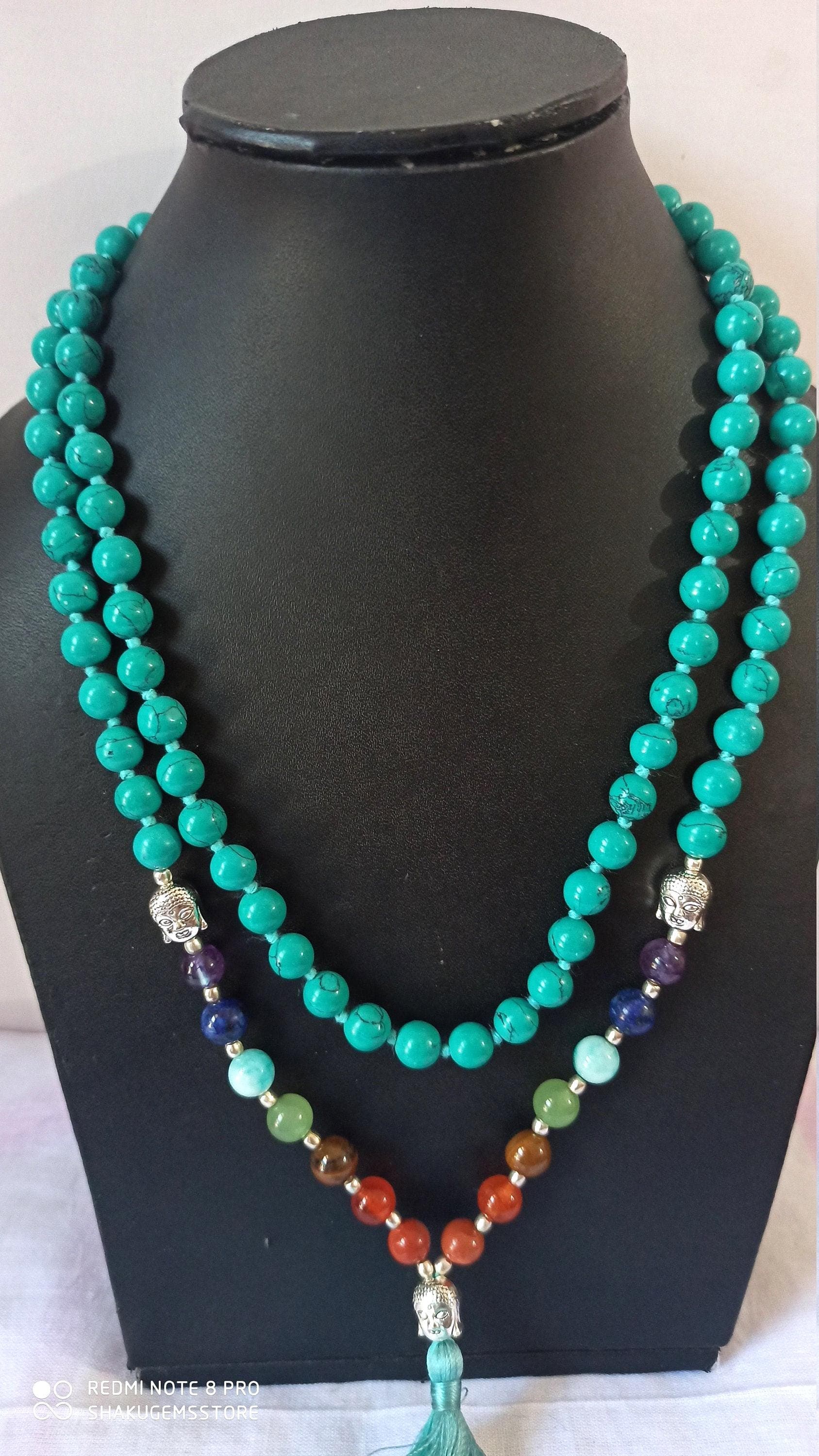 108 Bead Multi Color Gemstone Mala Meditation Necklace Healing Prayer Beads Energy Balancing Tasbih