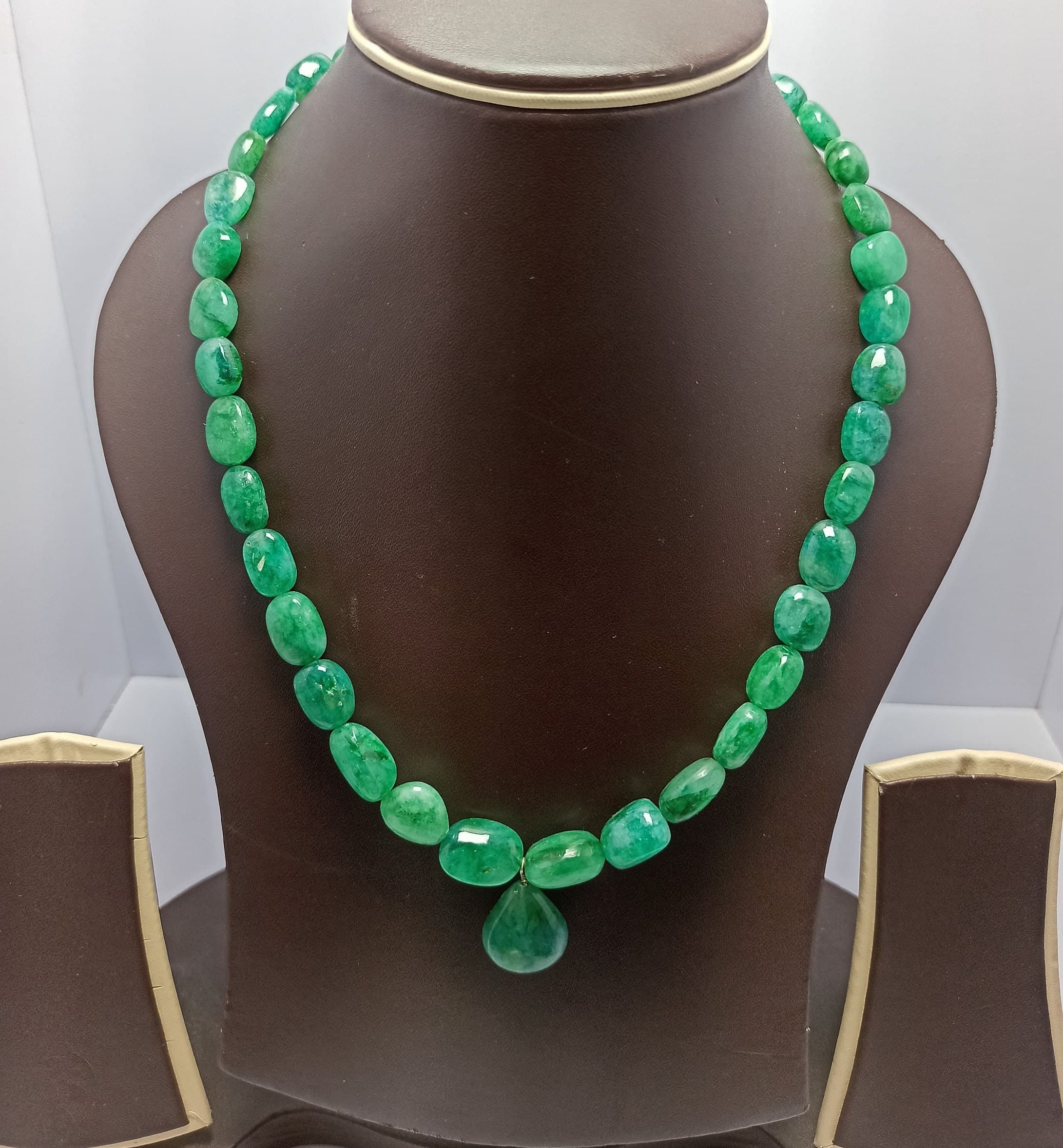 Emerald Beryl Tumble Bead Necklace 299 Carats 20″ Healing Gemstone Strand Handmade Jewelry