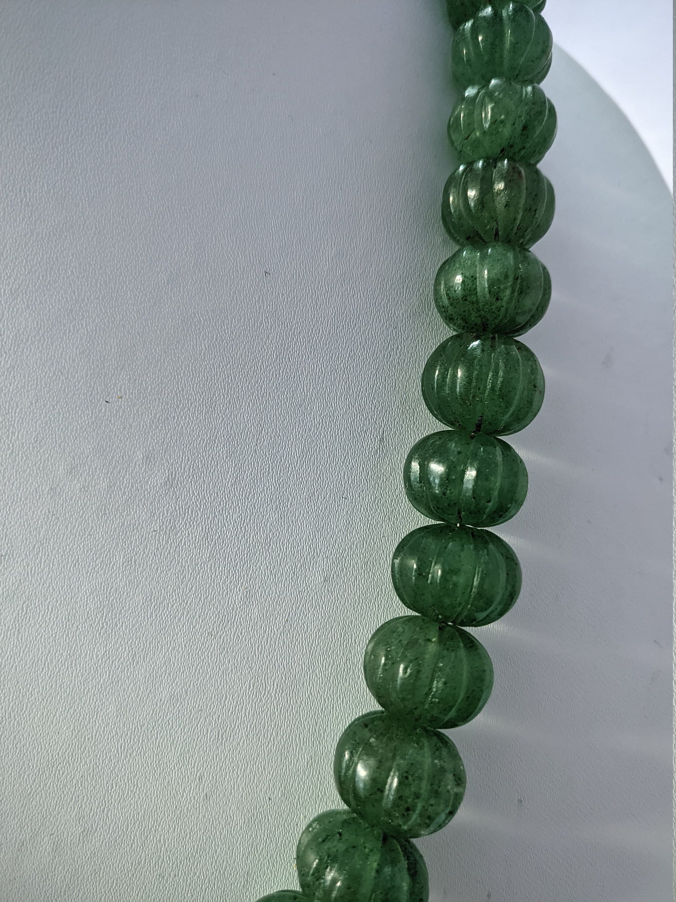 Natural Strawberry Emerald Gemstone Necklace: Green Pumpkin Beads, Adjustable Cord - image 5