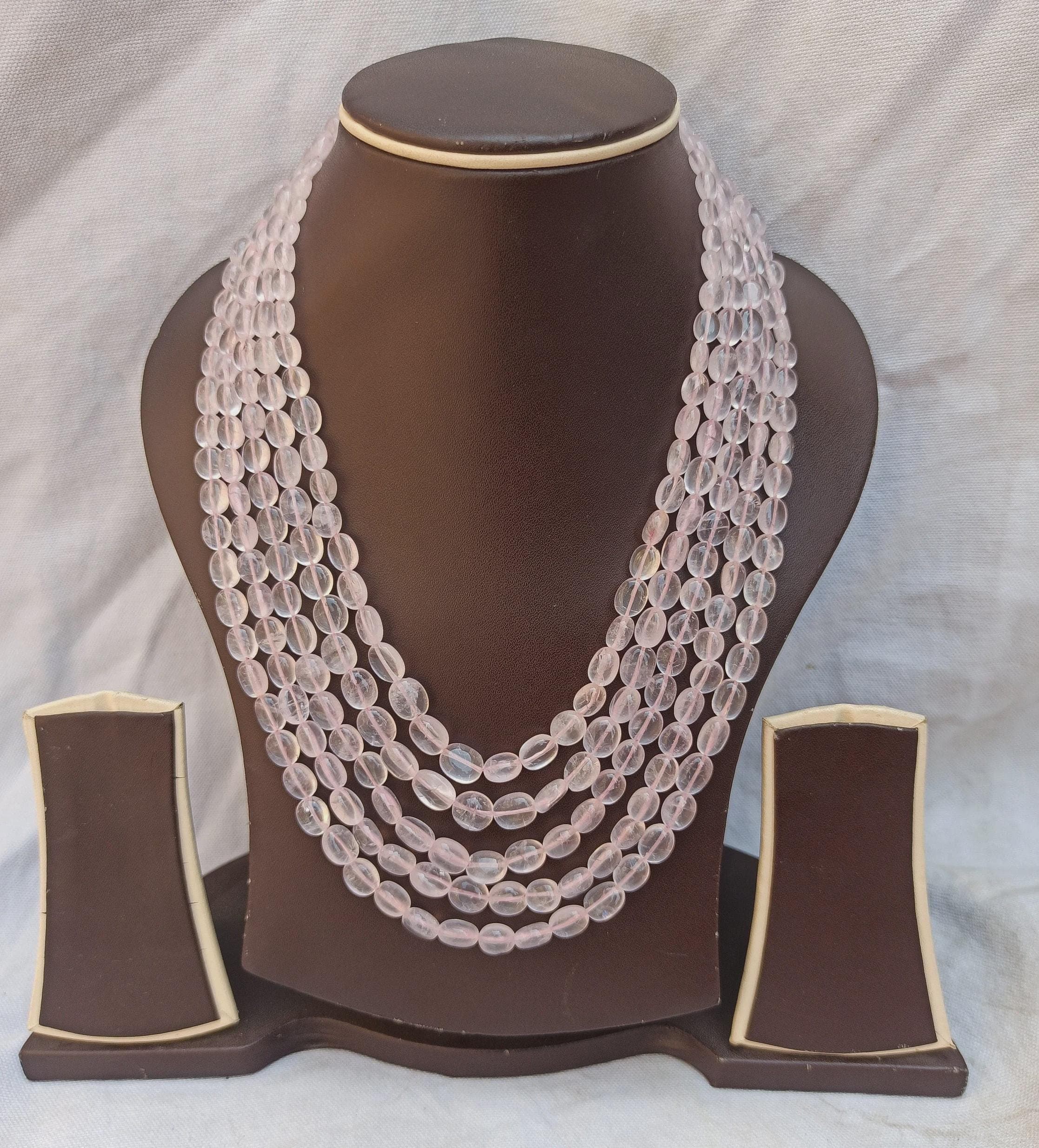 Rose Quartz Tumble Bead Necklace Adjustable Healing Gemstone Jewelry Heart Chakra Crystal