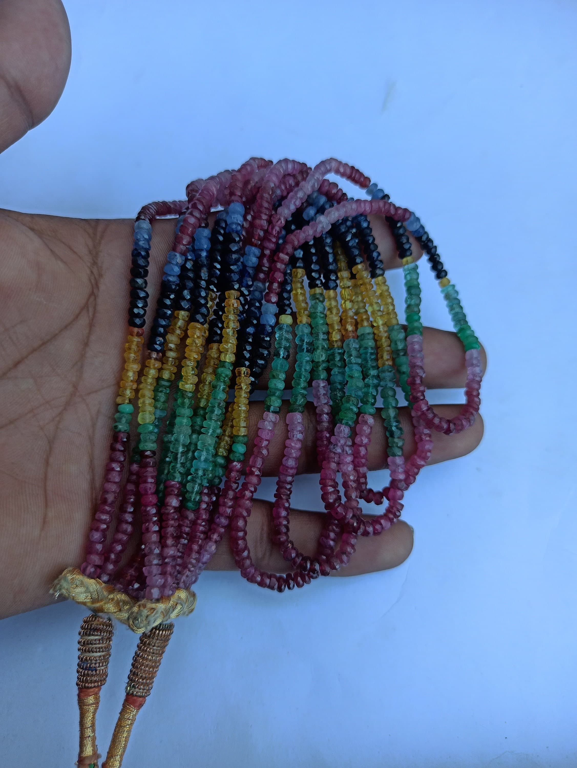 Natural Multi Sapphire Gemstone Necklace 382 Carat Faceted Rondelle Beads for Balance & Positive Energy - image 5