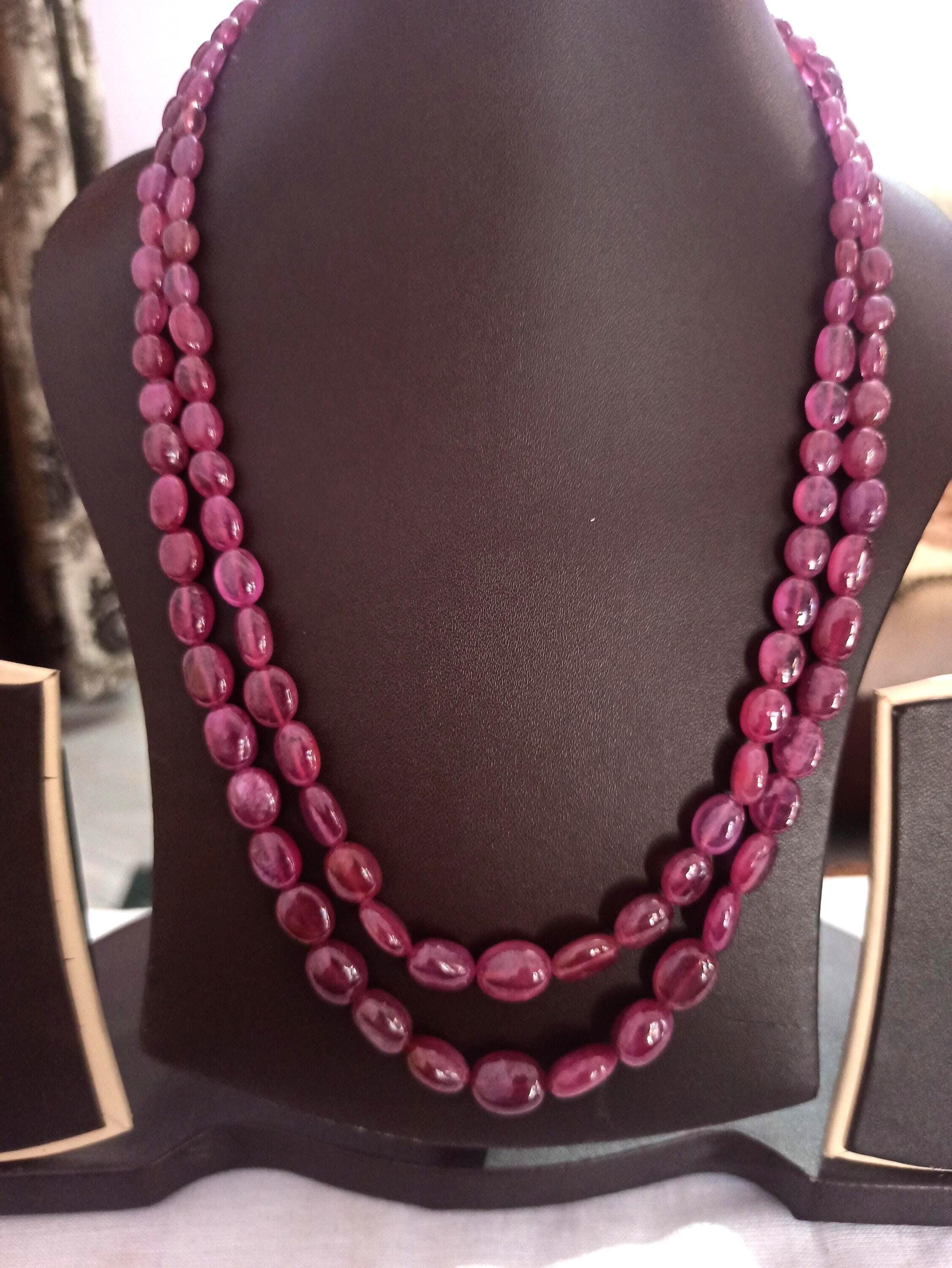Natural Ruby Corundum Oval Bead Necklace Handmade Gemstone Jewelry Design